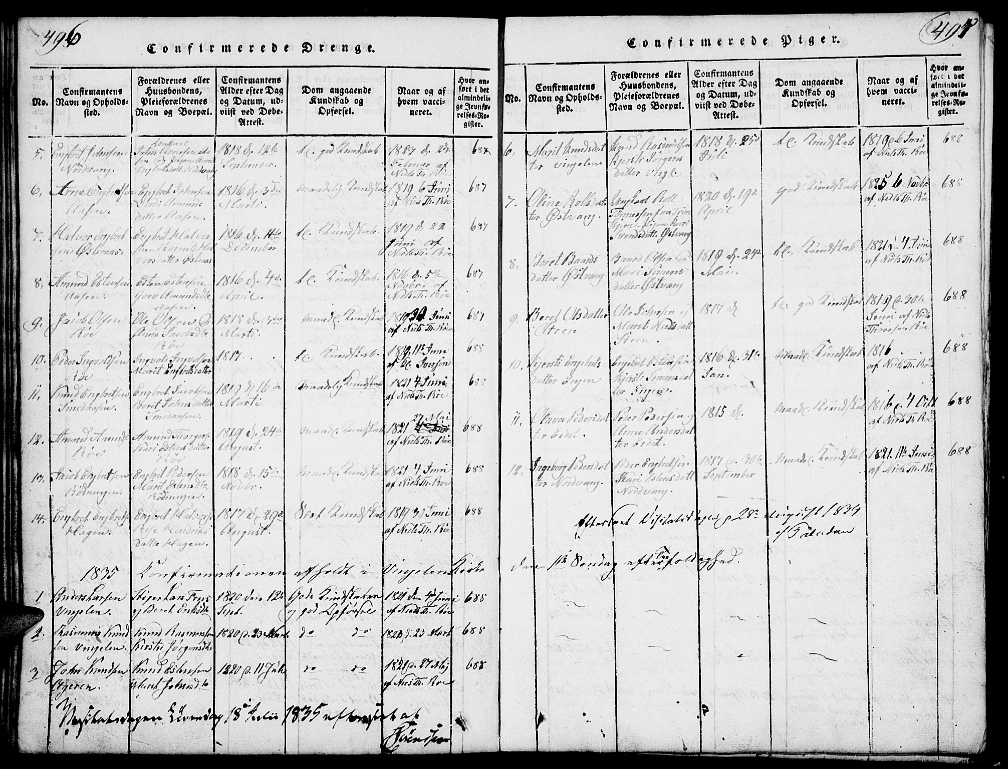 Tolga prestekontor, SAH/PREST-062/L/L0003: Parish register (copy) no. 3, 1815-1862, p. 496-497