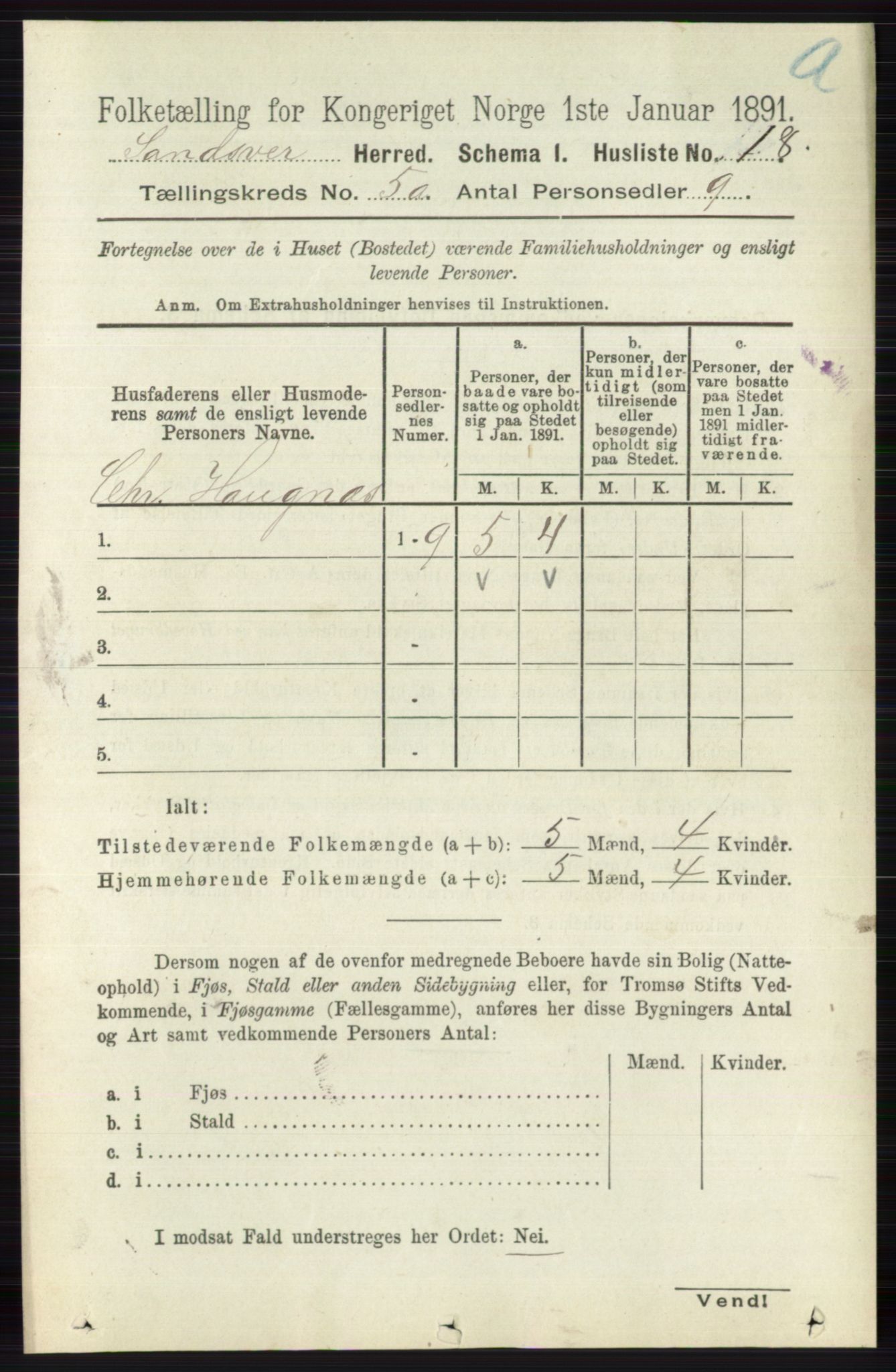 RA, 1891 census for 0629 Sandsvær, 1891, p. 2459