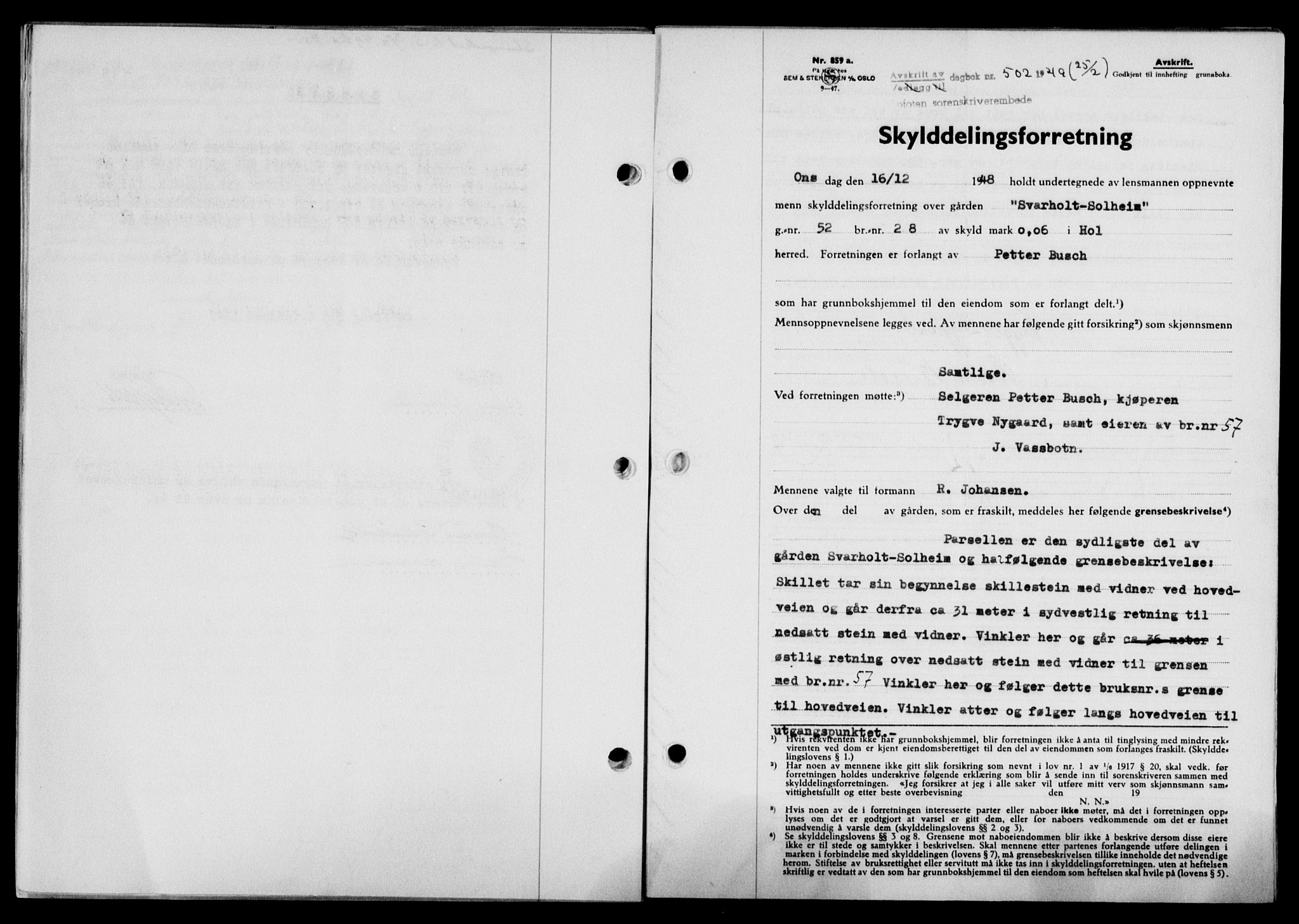 Lofoten sorenskriveri, SAT/A-0017/1/2/2C/L0020a: Mortgage book no. 20a, 1948-1949, Diary no: : 502/1949