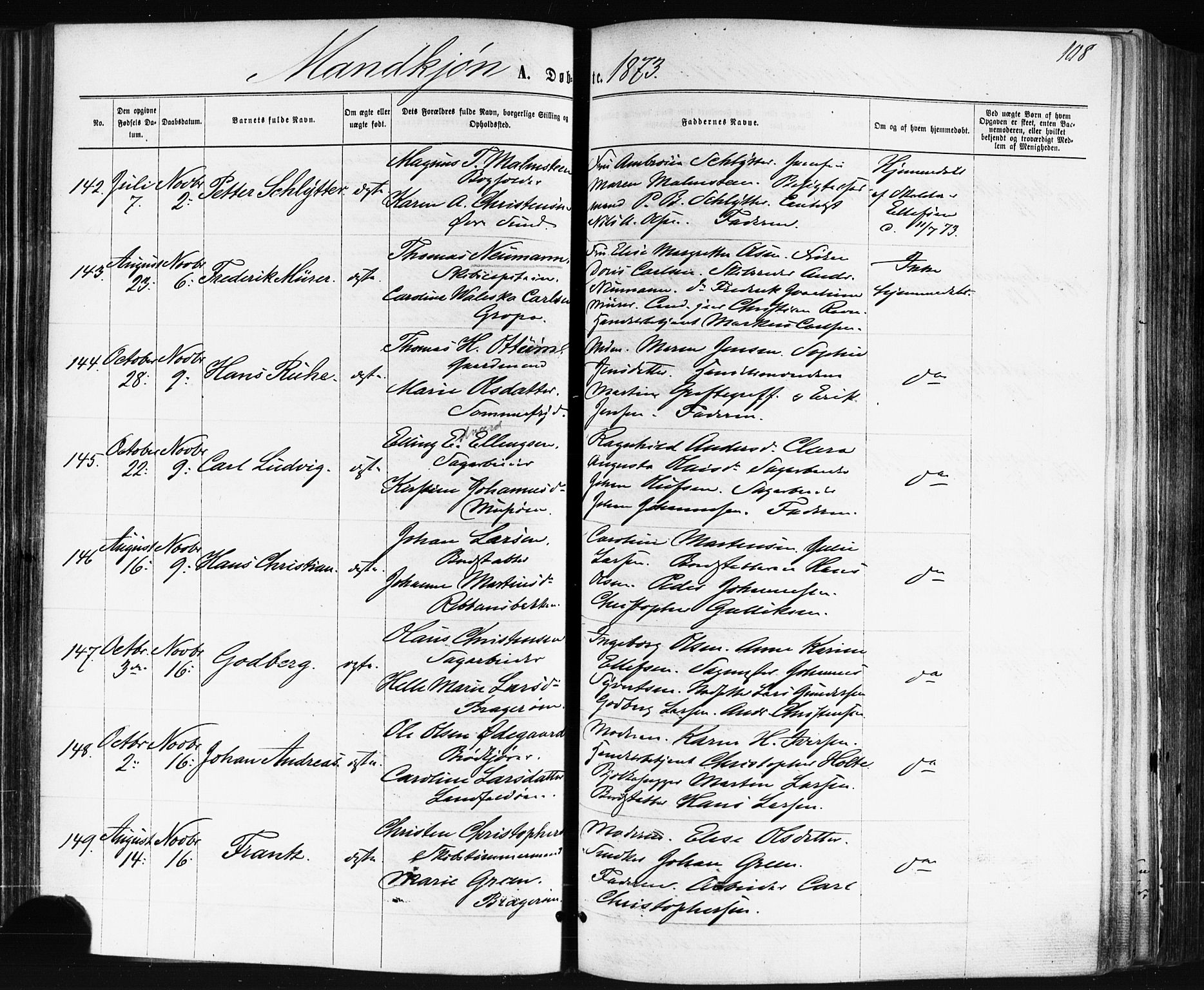 Bragernes kirkebøker, SAKO/A-6/F/Fb/L0004: Parish register (official) no. II 4, 1869-1875, p. 108