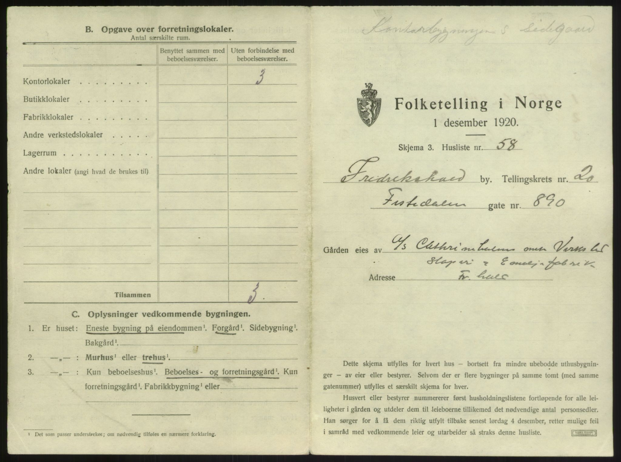 SAO, 1920 census for Fredrikshald, 1920, p. 2120