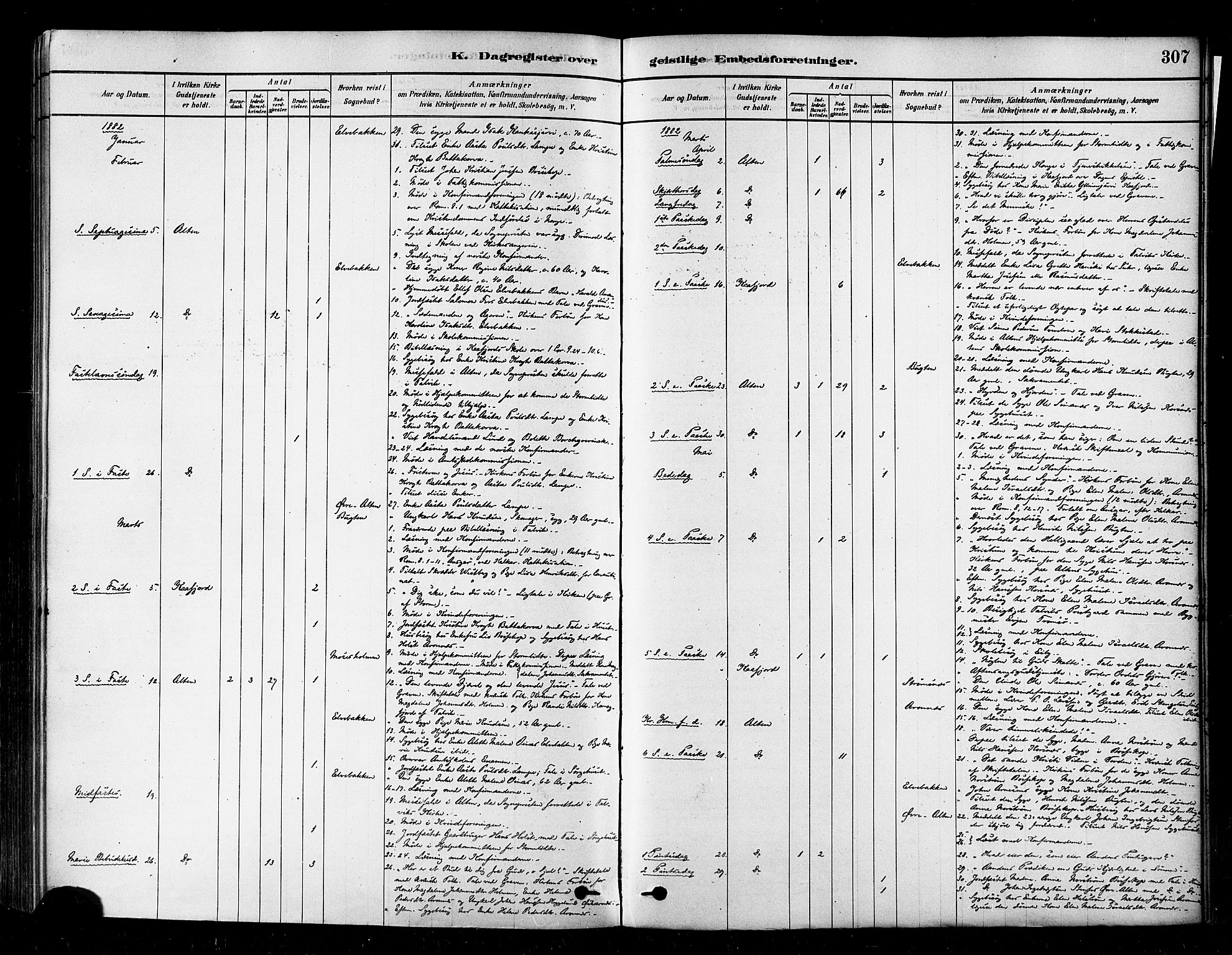 Alta sokneprestkontor, SATØ/S-1338/H/Ha/L0002.kirke: Parish register (official) no. 2, 1879-1892, p. 307