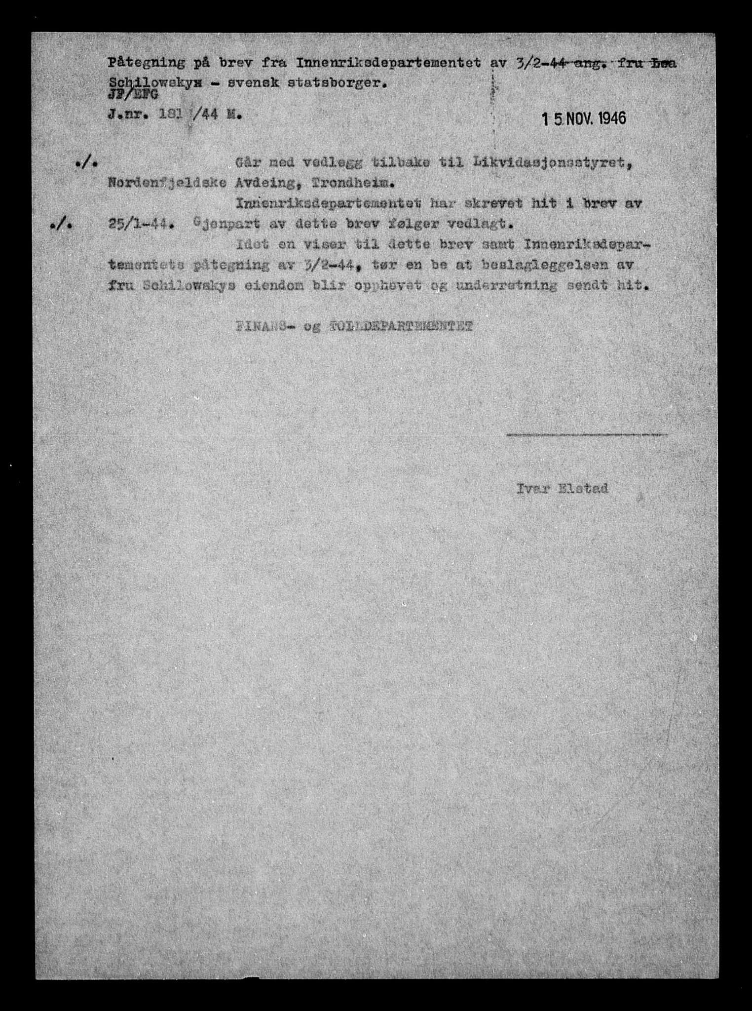 Justisdepartementet, Tilbakeføringskontoret for inndratte formuer, AV/RA-S-1564/H/Hc/Hca/L0908: --, 1945-1947, p. 239