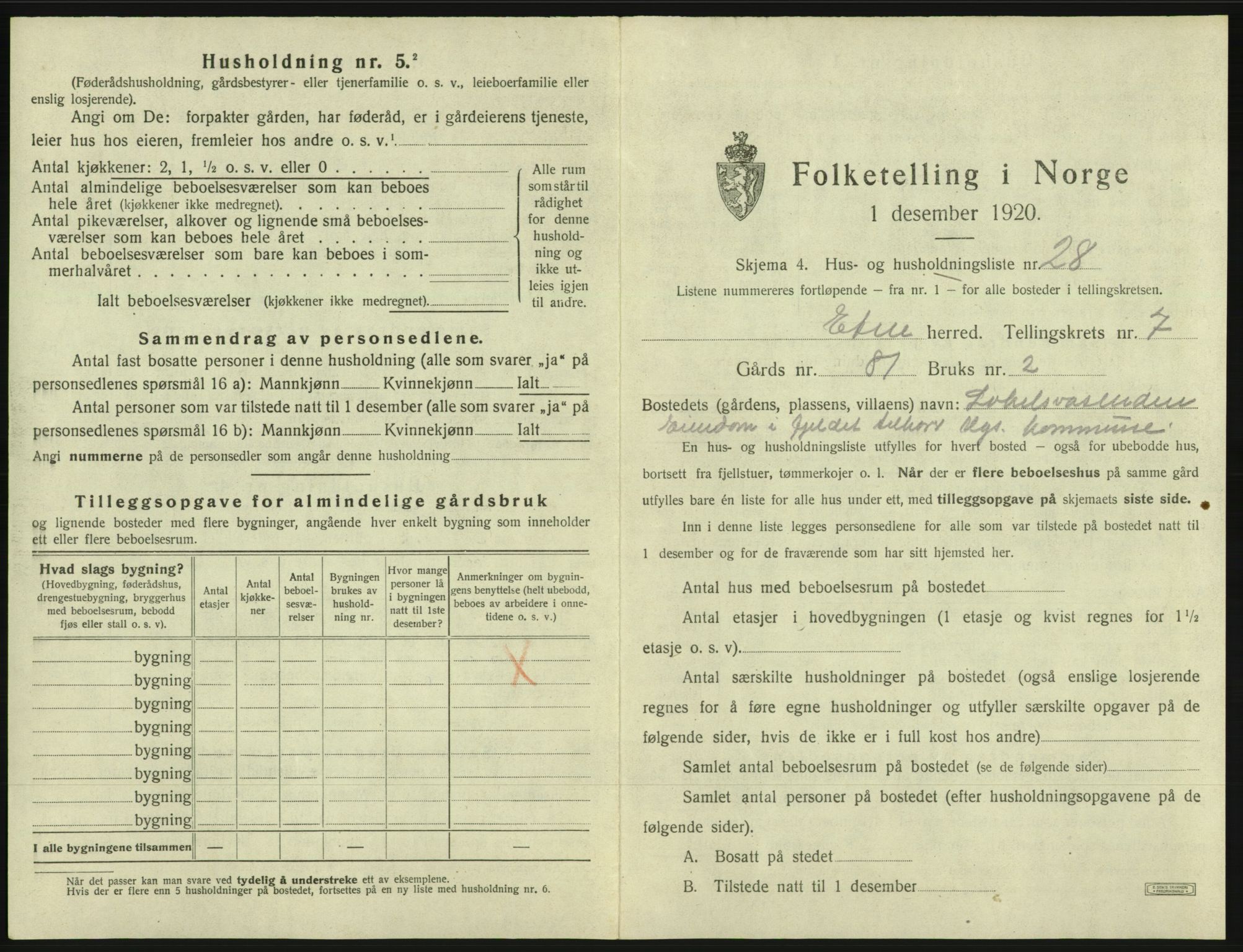 SAB, 1920 census for Etne, 1920, p. 575