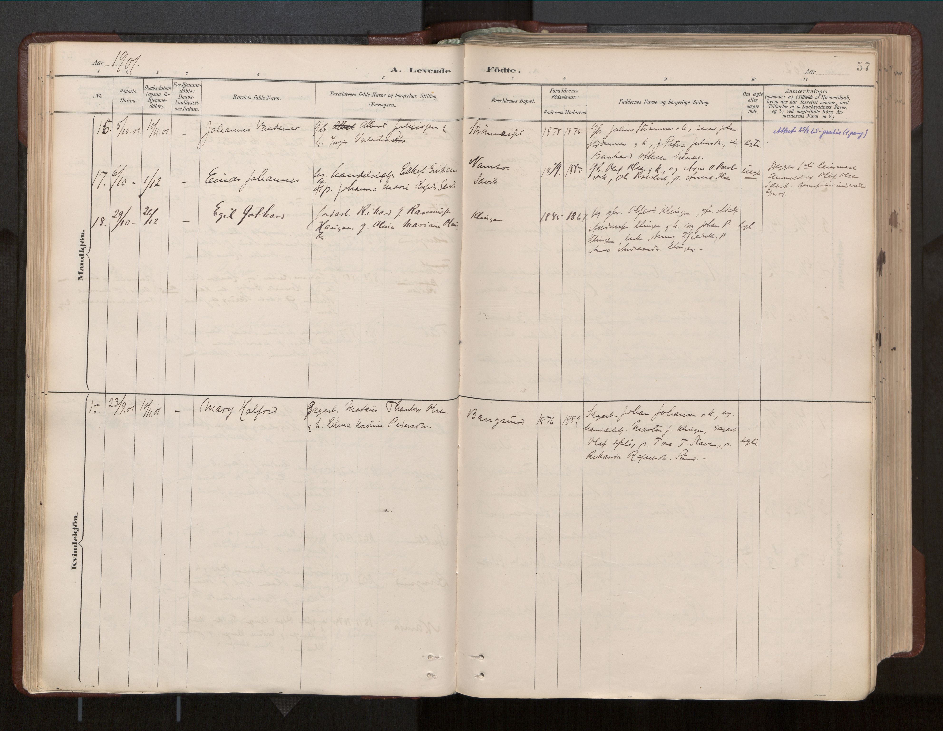 Ministerialprotokoller, klokkerbøker og fødselsregistre - Nord-Trøndelag, SAT/A-1458/770/L0589: Parish register (official) no. 770A03, 1887-1929, p. 57
