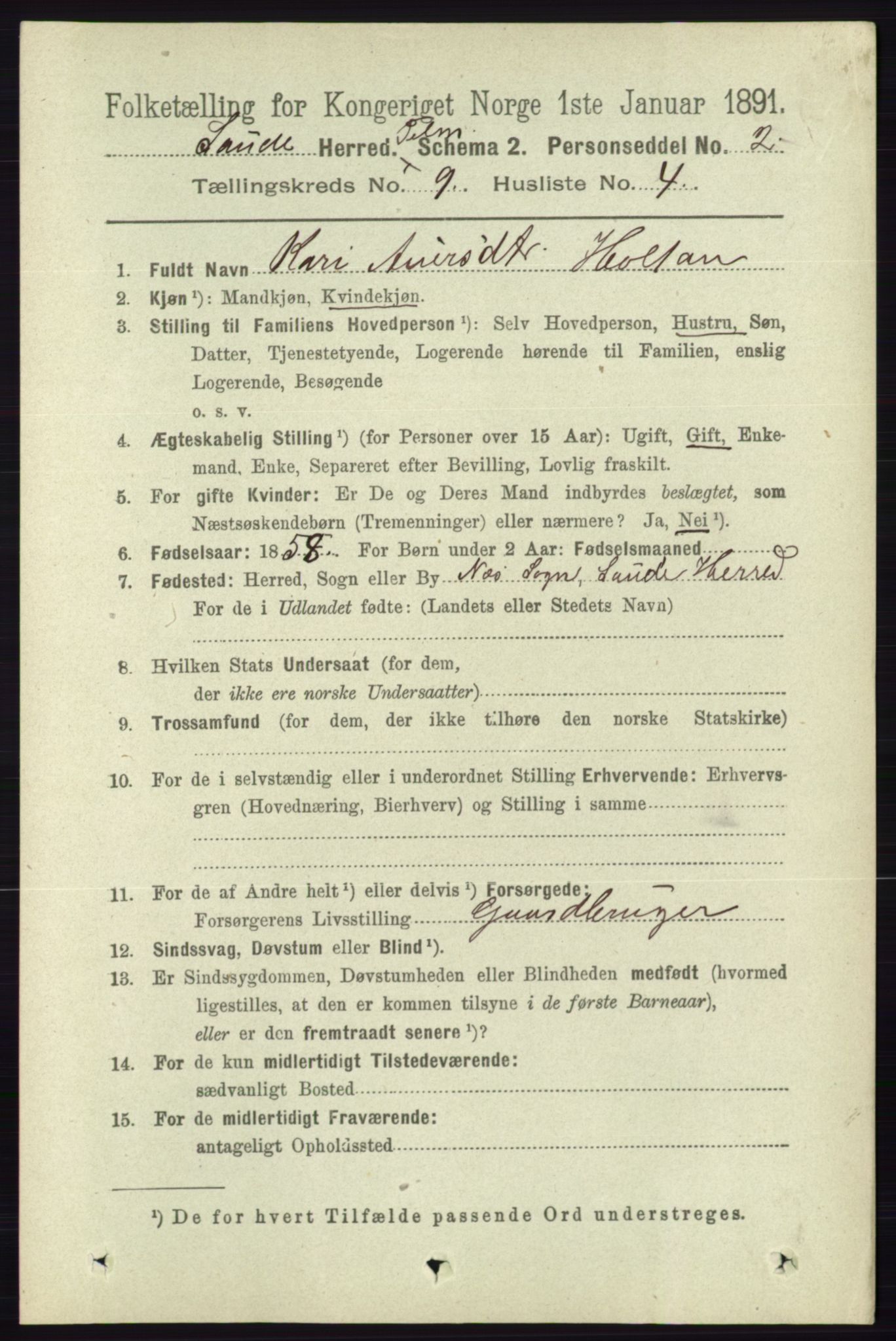 RA, 1891 census for 0822 Sauherad, 1891, p. 2718