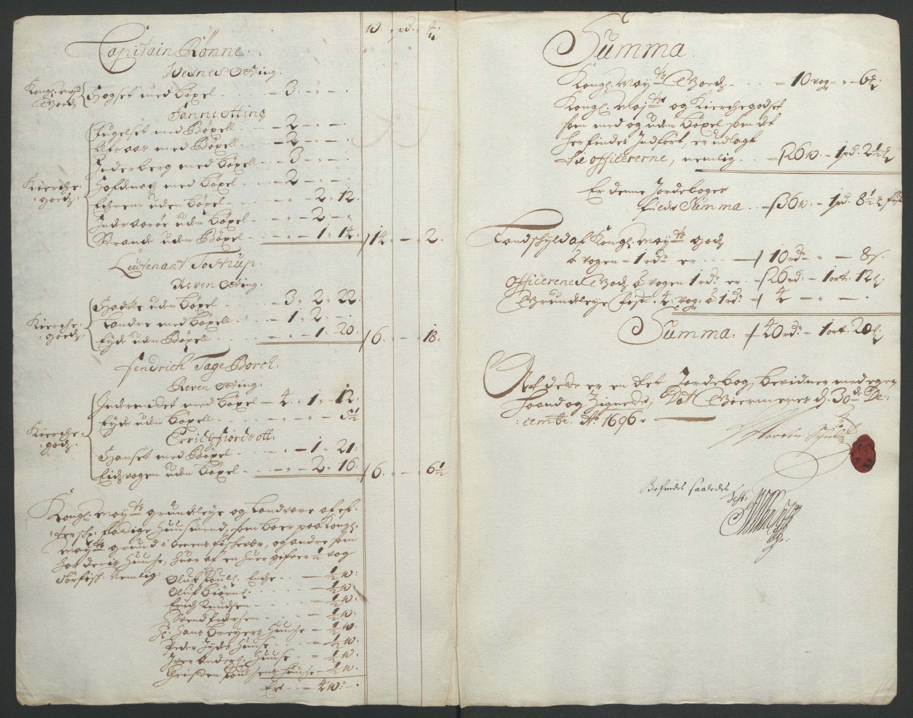 Rentekammeret inntil 1814, Reviderte regnskaper, Fogderegnskap, RA/EA-4092/R55/L3652: Fogderegnskap Romsdal, 1695-1696, p. 258