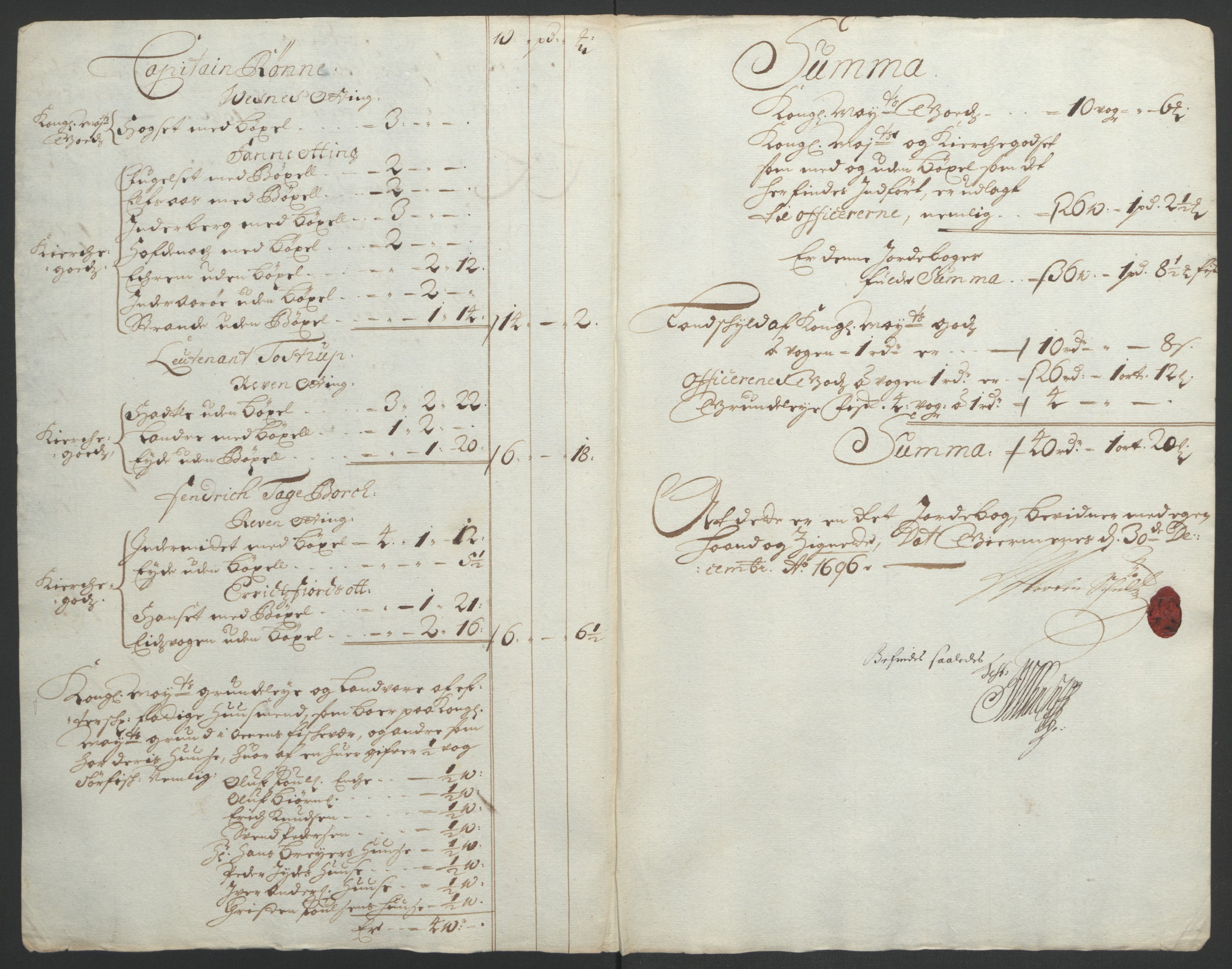 Rentekammeret inntil 1814, Reviderte regnskaper, Fogderegnskap, AV/RA-EA-4092/R55/L3652: Fogderegnskap Romsdal, 1695-1696, p. 258