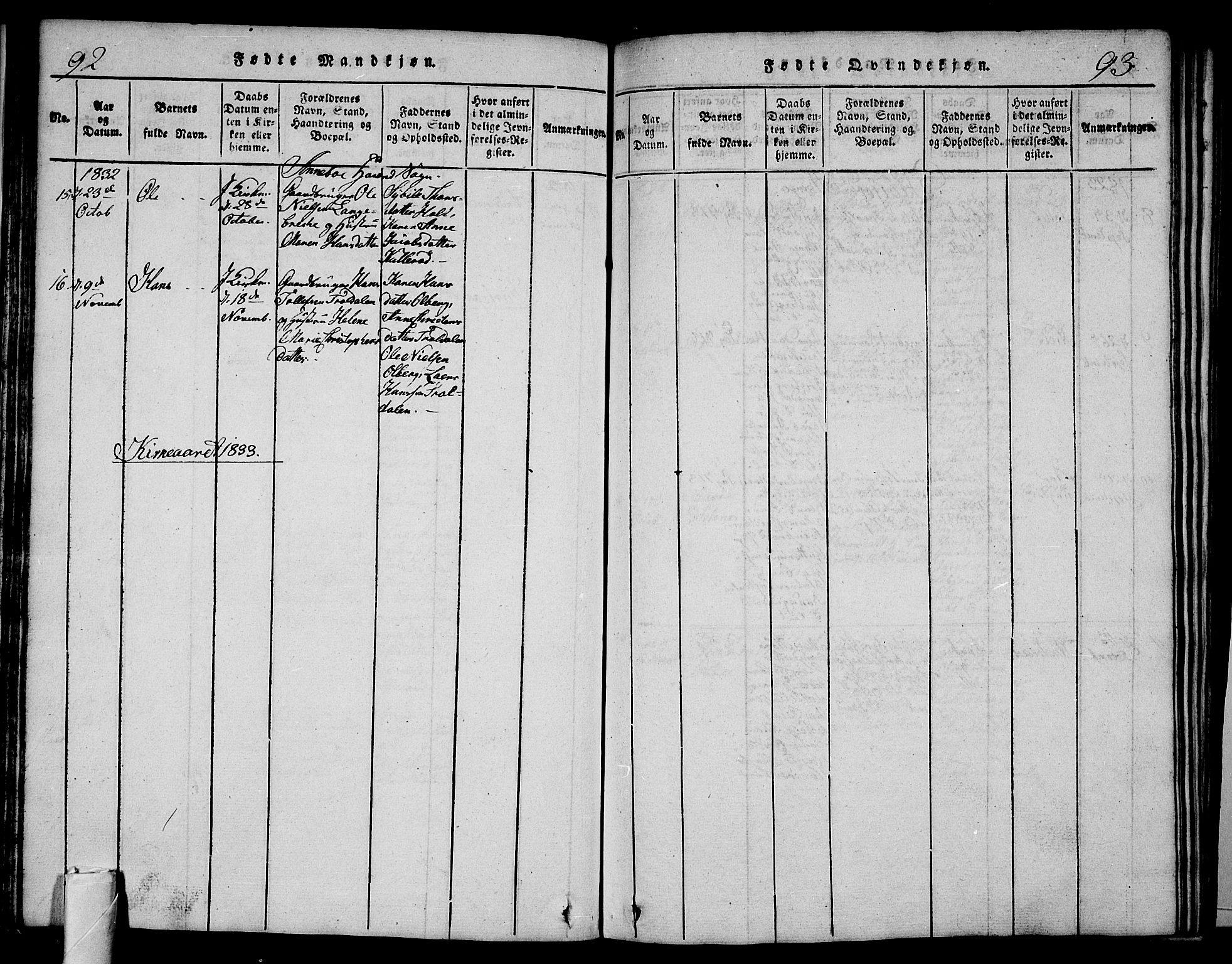 Andebu kirkebøker, AV/SAKO-A-336/G/Ga/L0002: Parish register (copy) no. I 2 /1, 1823-1832, p. 92-93