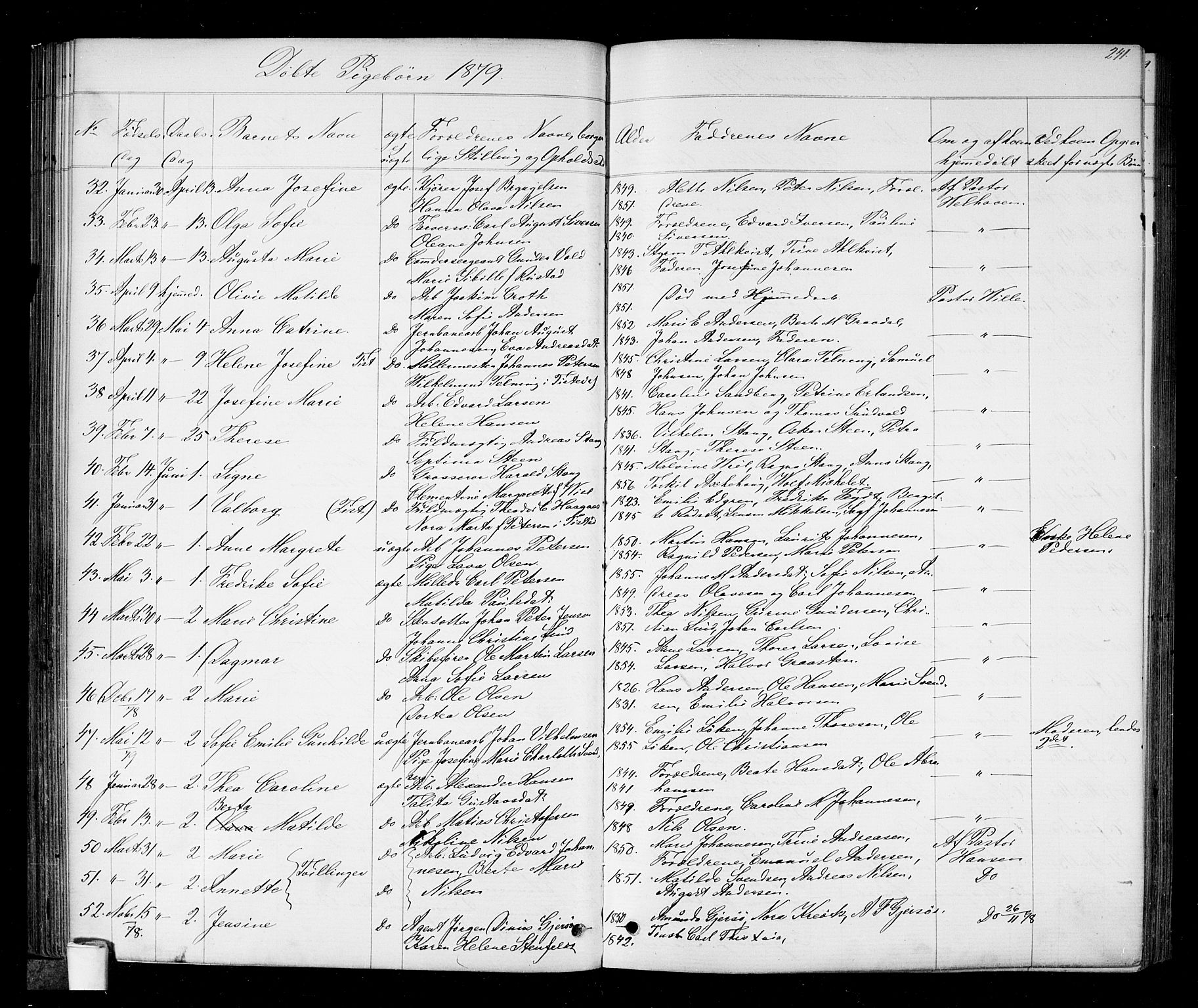 Halden prestekontor Kirkebøker, SAO/A-10909/G/Ga/L0006: Parish register (copy) no. 6, 1869-1884, p. 241