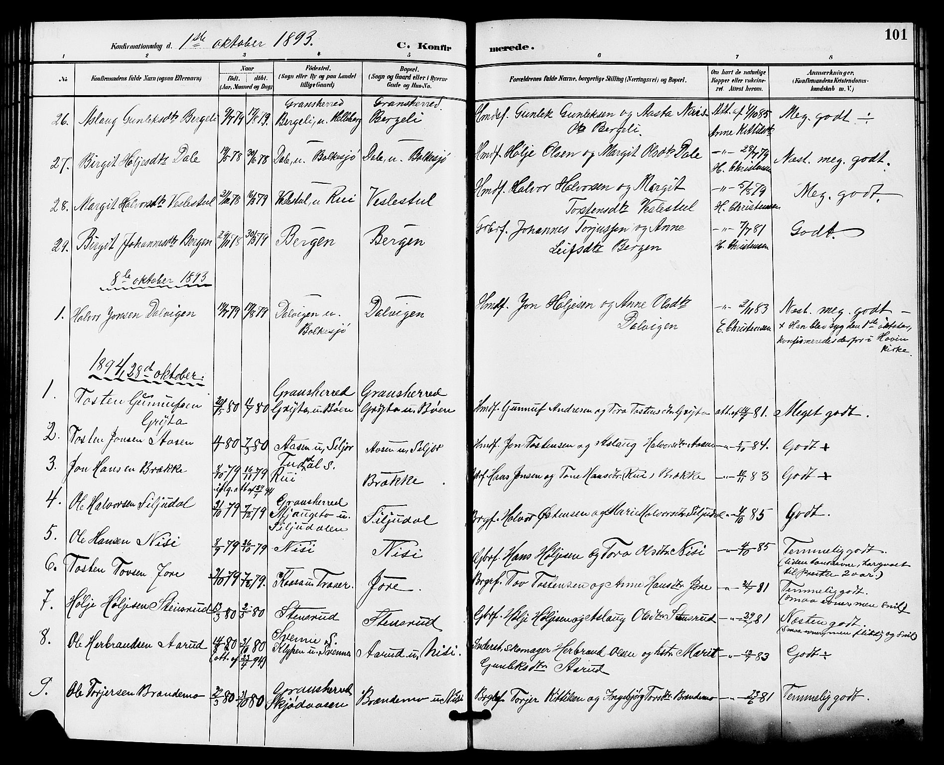 Gransherad kirkebøker, SAKO/A-267/G/Ga/L0003: Parish register (copy) no. I 3, 1887-1915, p. 101