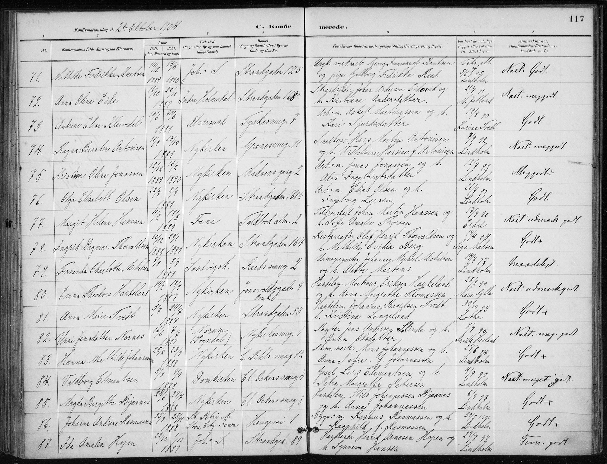 Nykirken Sokneprestembete, AV/SAB-A-77101/H/Haa/L0028: Parish register (official) no. C 7, 1887-1913, p. 117