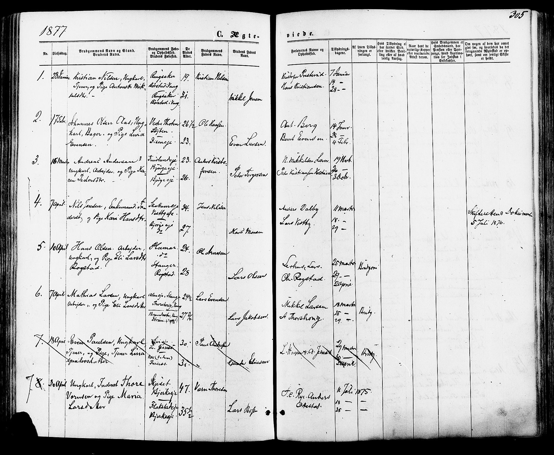 Vang prestekontor, Hedmark, AV/SAH-PREST-008/H/Ha/Haa/L0015: Parish register (official) no. 15, 1871-1885, p. 305