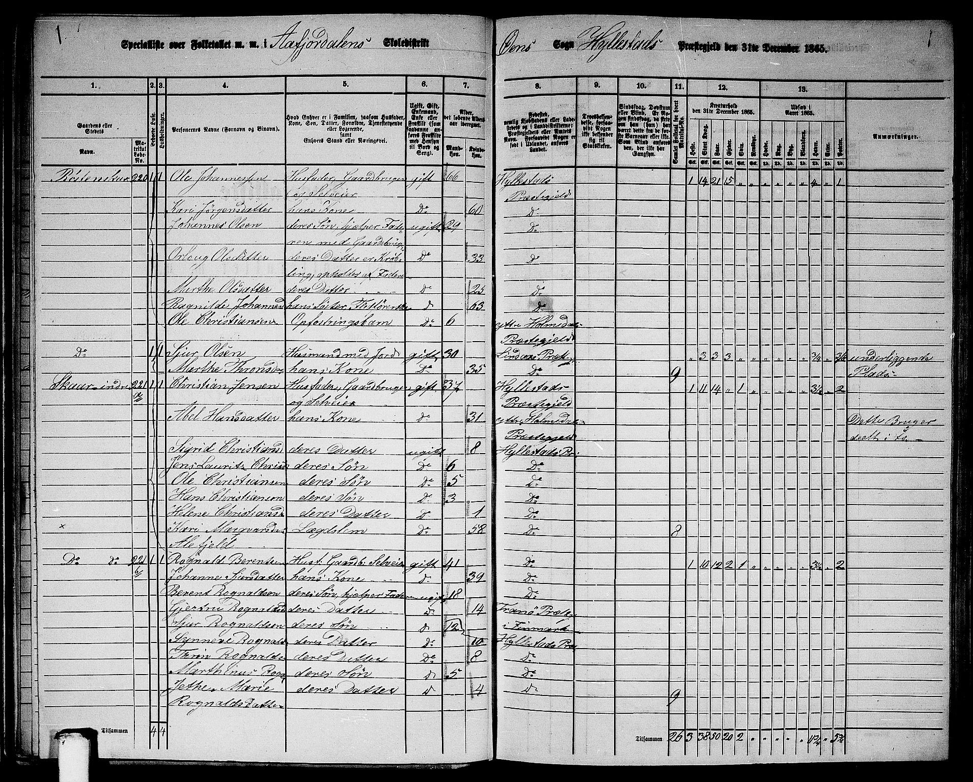 RA, 1865 census for Hyllestad, 1865, p. 47