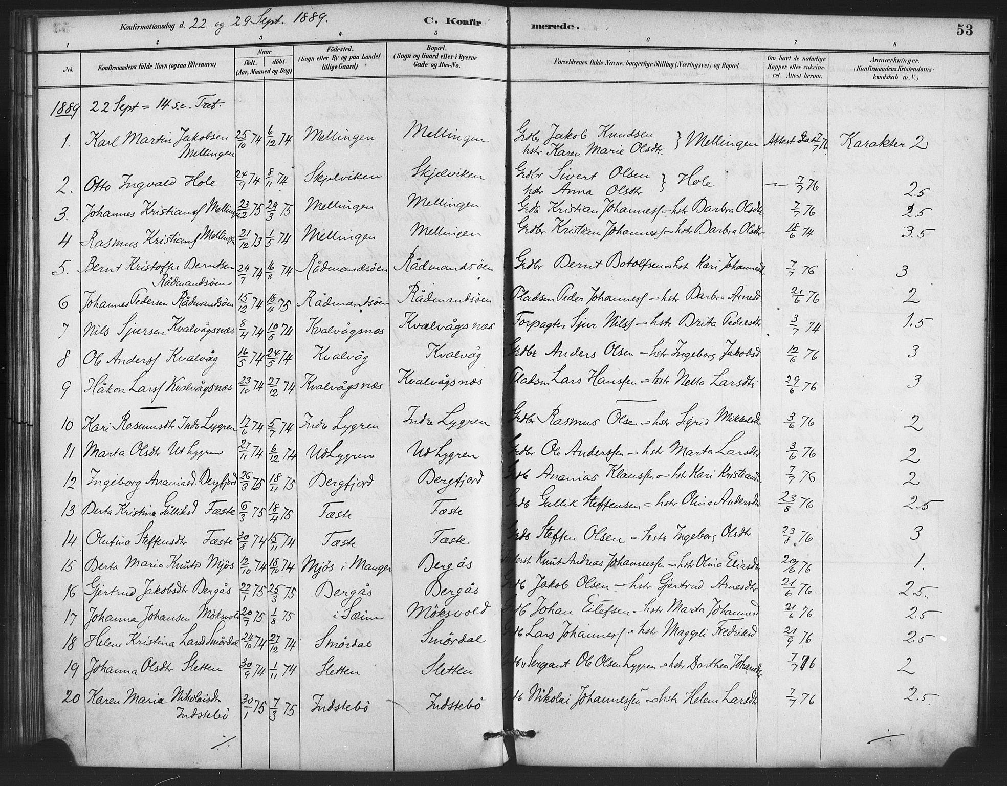 Lindås Sokneprestembete, SAB/A-76701/H/Haa: Parish register (official) no. E 1, 1886-1897, p. 53