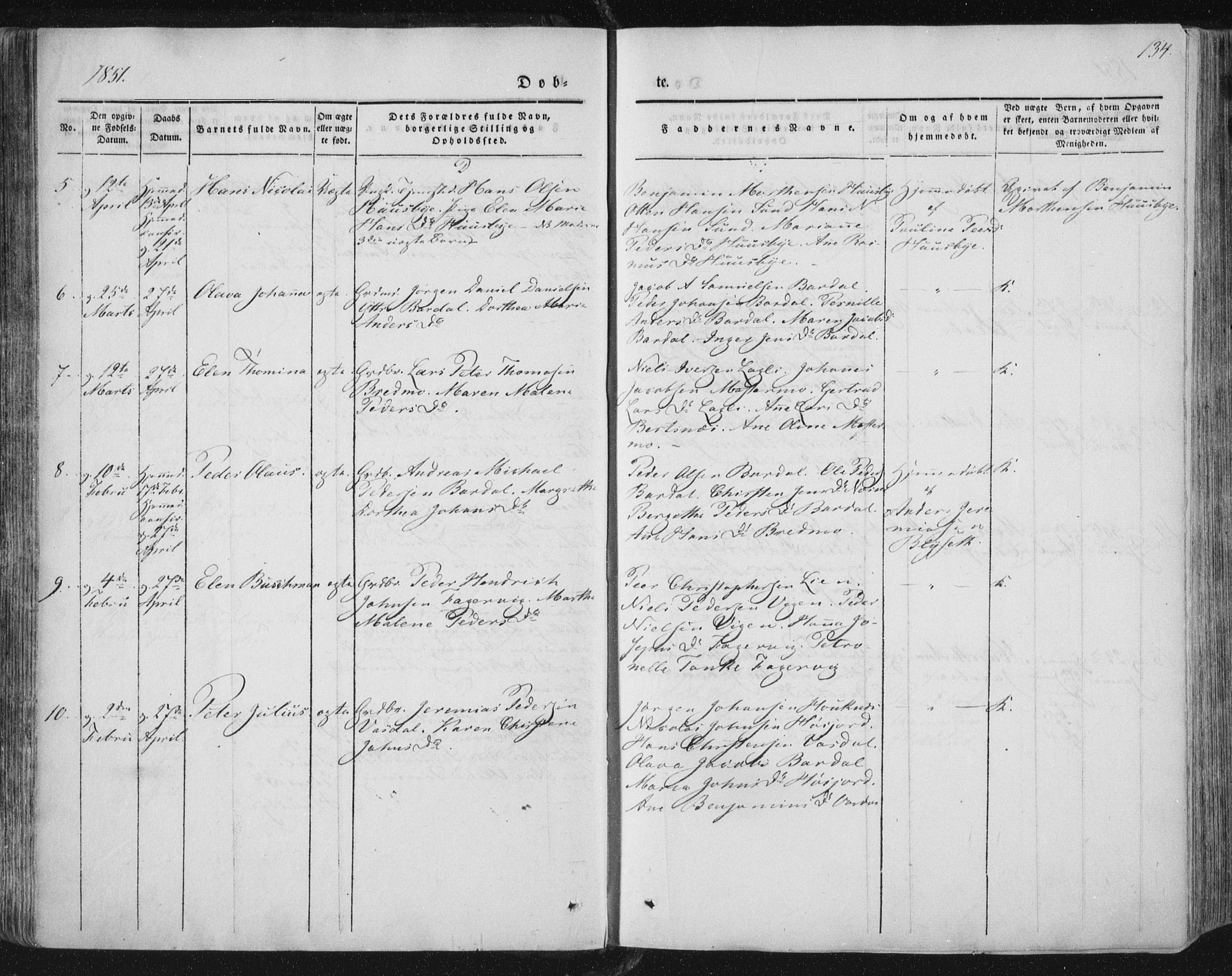 Ministerialprotokoller, klokkerbøker og fødselsregistre - Nordland, AV/SAT-A-1459/838/L0549: Parish register (official) no. 838A07, 1840-1854, p. 134