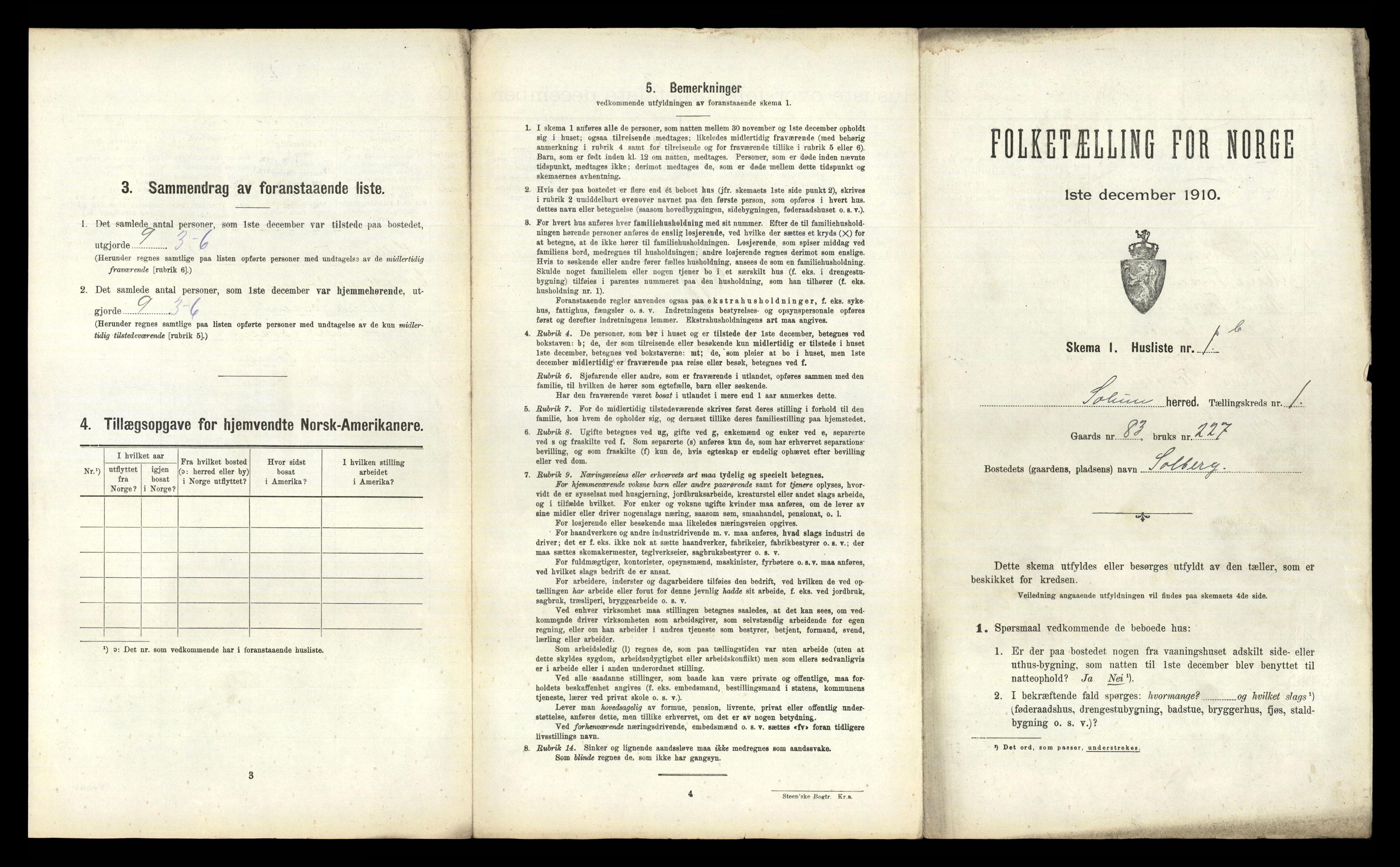 RA, 1910 census for Solum, 1910, p. 303