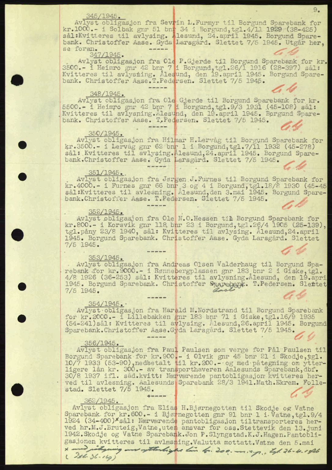 Nordre Sunnmøre sorenskriveri, SAT/A-0006/1/2/2C/2Ca: Mortgage book no. B6-14 a, 1942-1945, Diary no: : 345/1945