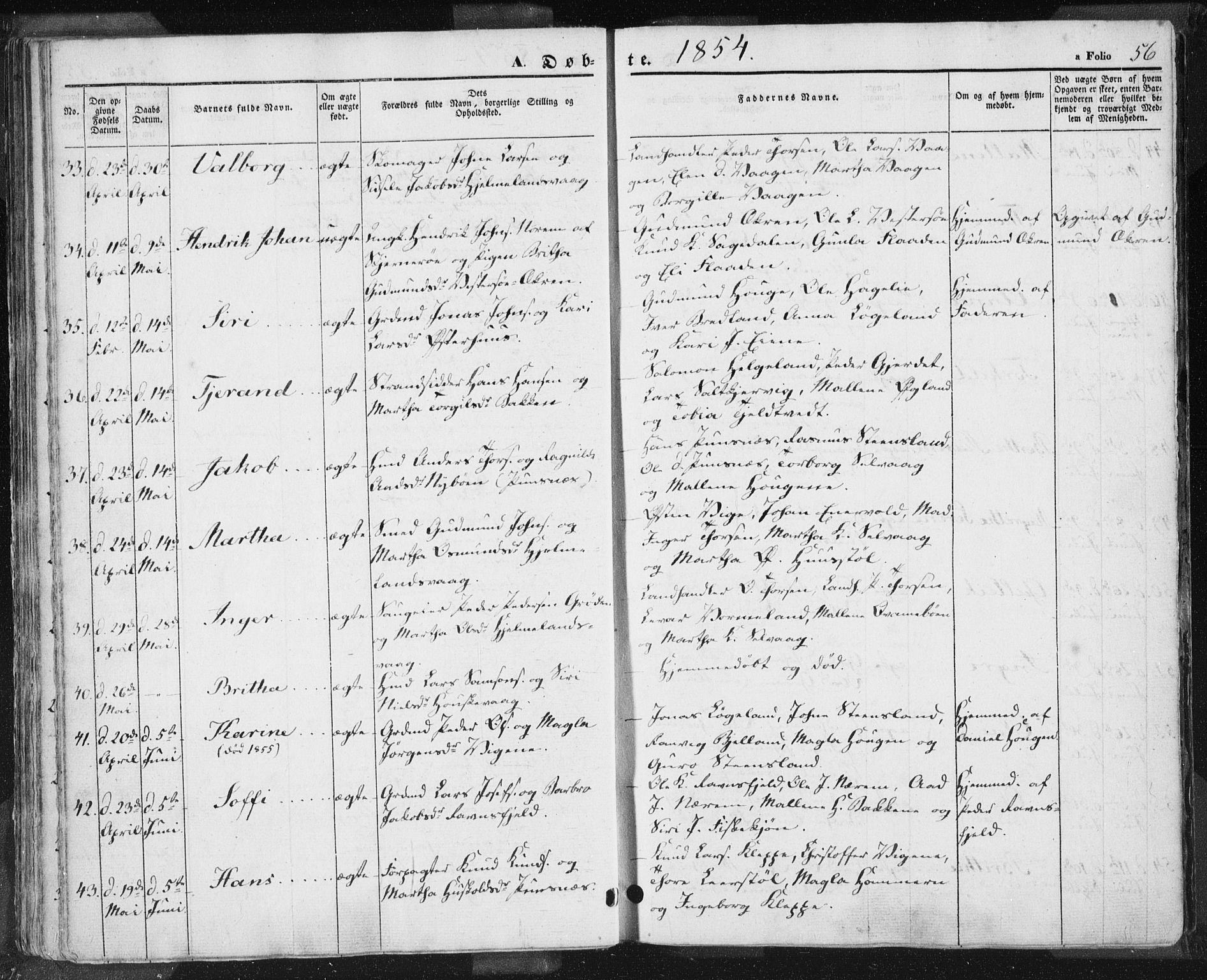 Hjelmeland sokneprestkontor, AV/SAST-A-101843/01/IV/L0009: Parish register (official) no. A 9, 1846-1860, p. 56