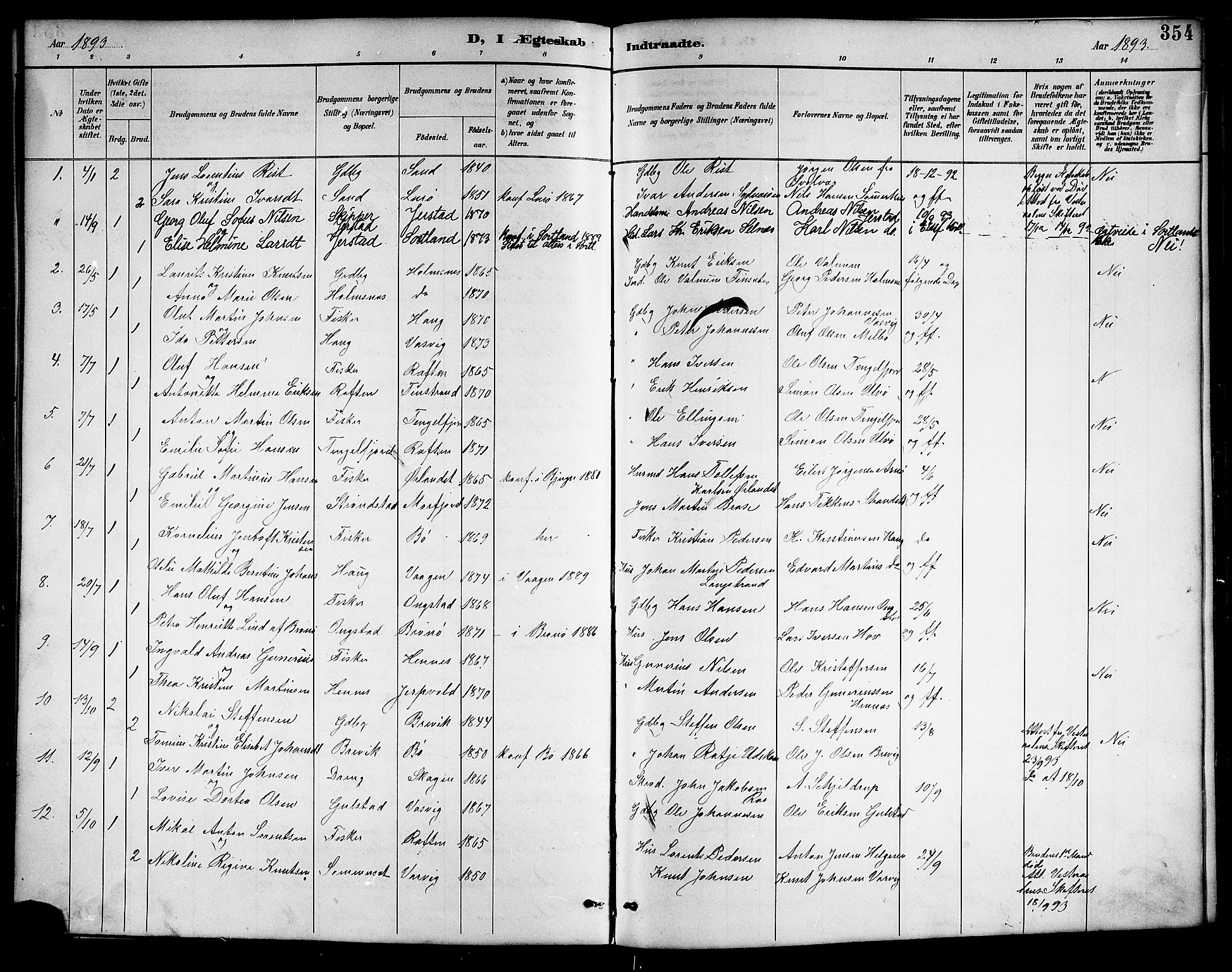 Ministerialprotokoller, klokkerbøker og fødselsregistre - Nordland, AV/SAT-A-1459/888/L1268: Parish register (copy) no. 888C06, 1891-1908, p. 354