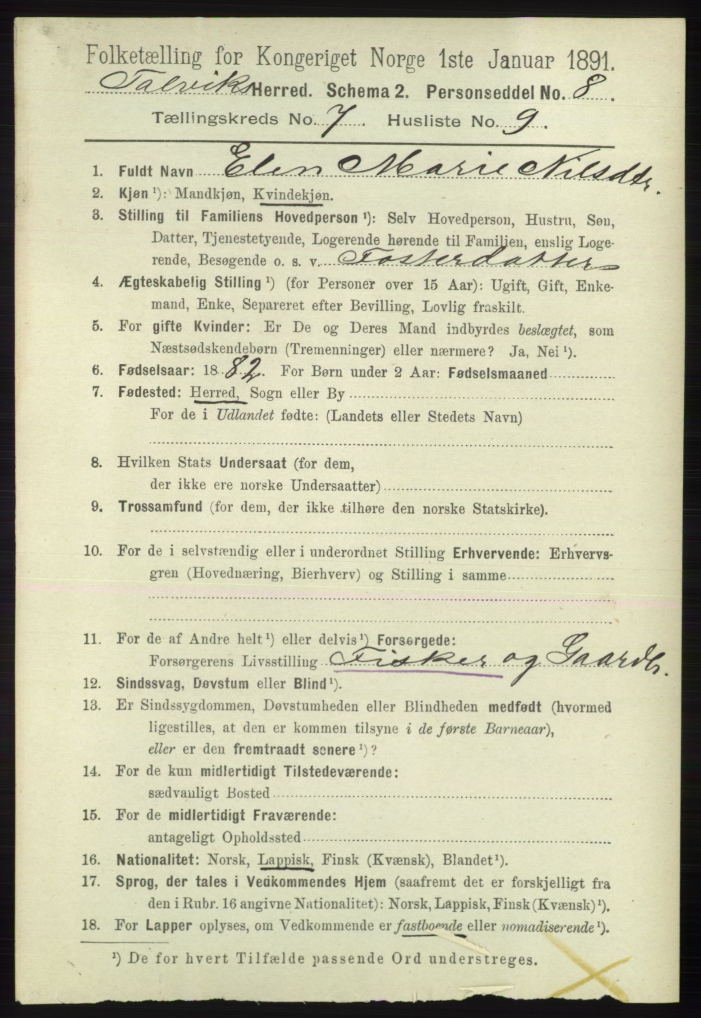 RA, 1891 census for 2013 Talvik, 1891, p. 2024