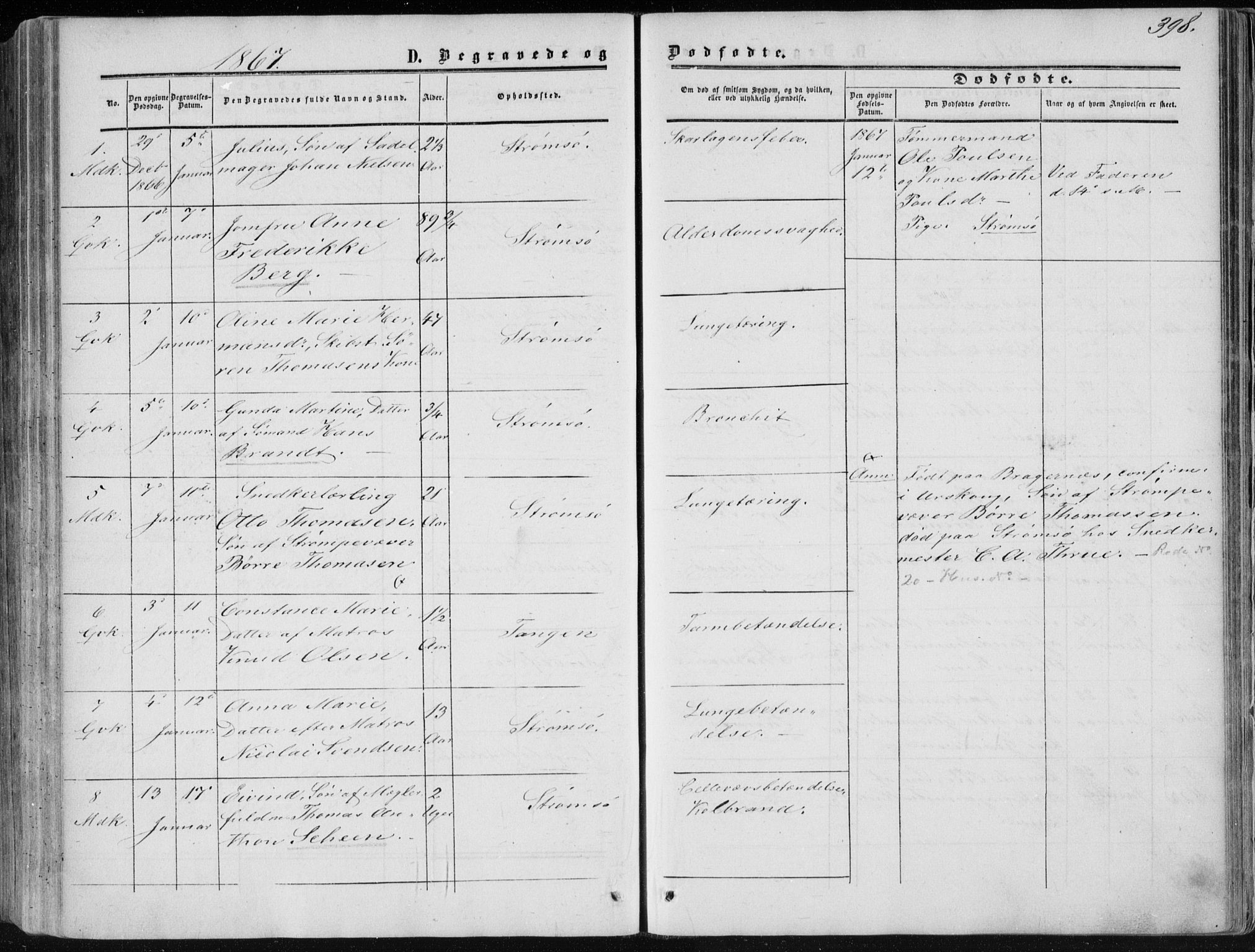 Strømsø kirkebøker, SAKO/A-246/F/Fa/L0015: Parish register (official) no. I 15, 1859-1868, p. 398