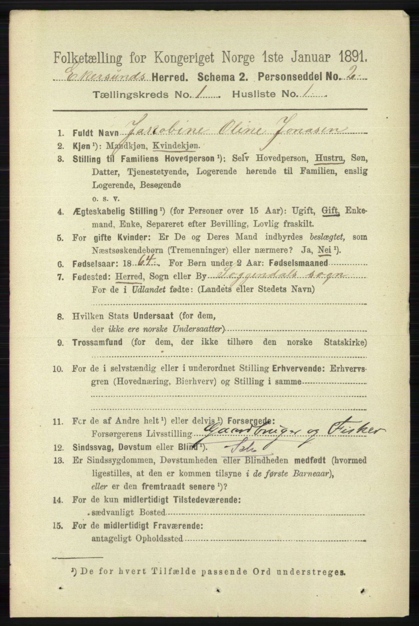 RA, 1891 census for 1116 Eigersund herred, 1891, p. 67