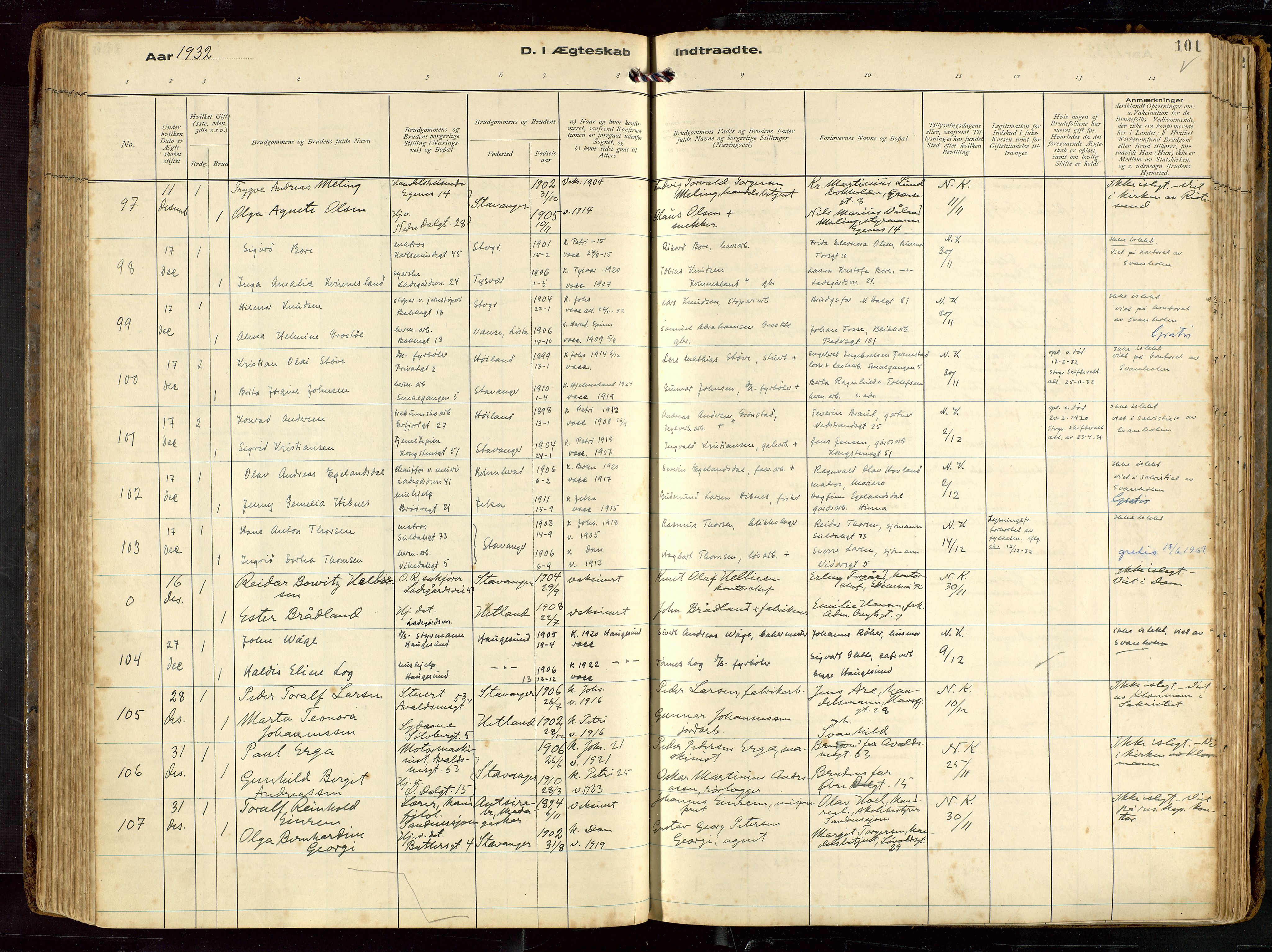 St. Petri sokneprestkontor, SAST/A-101813/002/D/L0002: Parish register (official) no. A 27, 1921-1942, p. 101