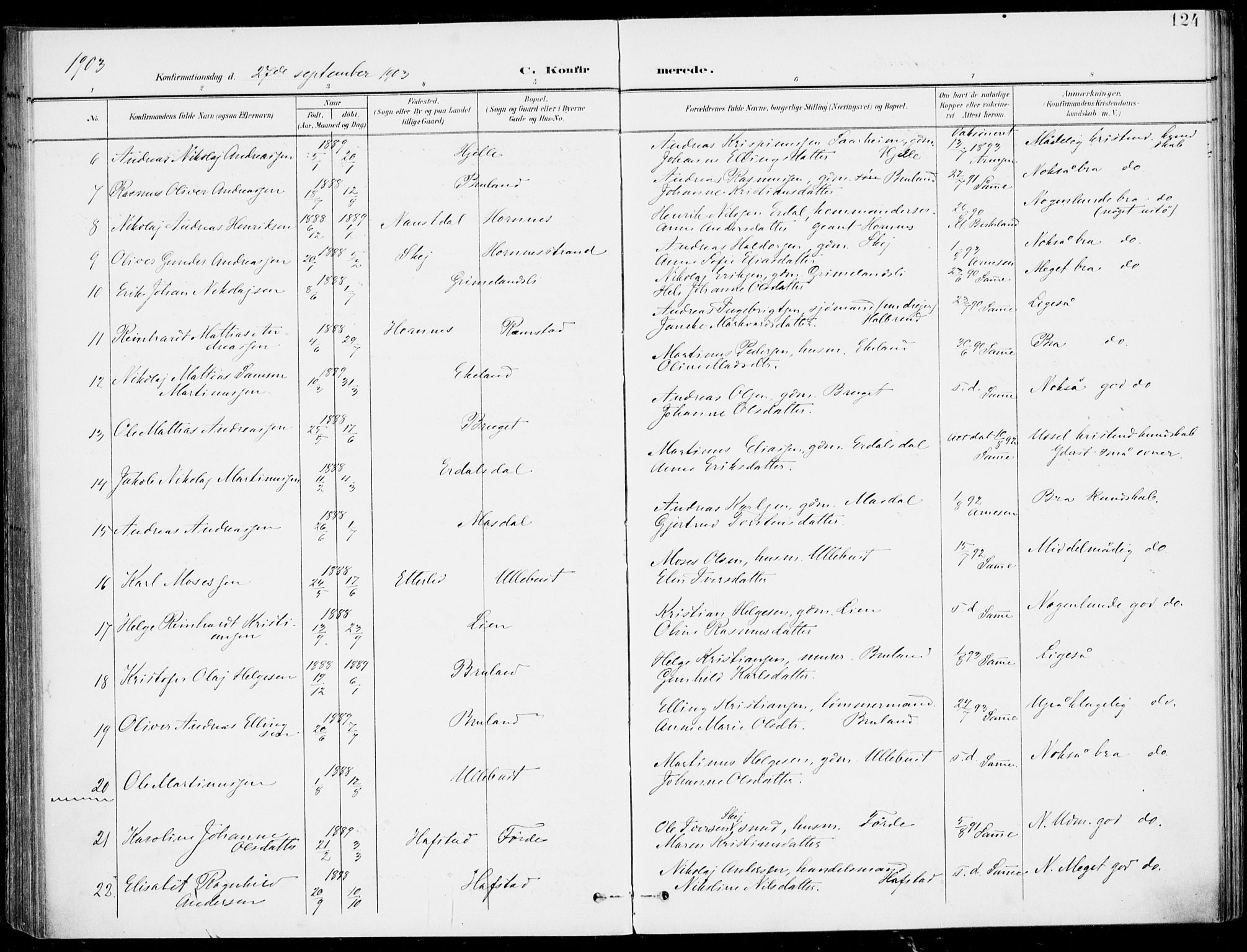 Førde sokneprestembete, SAB/A-79901/H/Haa/Haab/L0002: Parish register (official) no. B  2, 1899-1920, p. 124