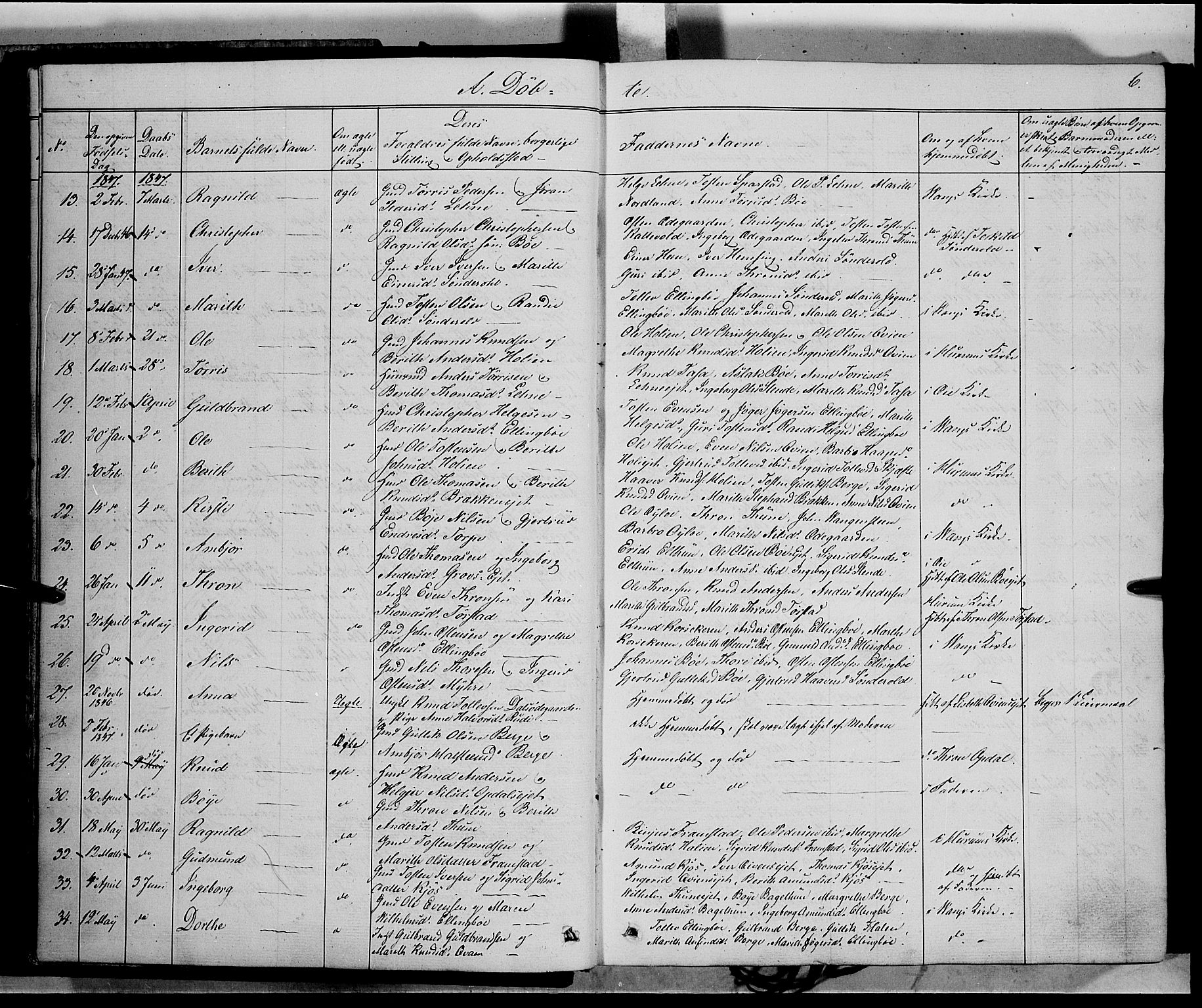 Vang prestekontor, Valdres, SAH/PREST-140/H/Ha/L0006: Parish register (official) no. 6, 1846-1864, p. 6