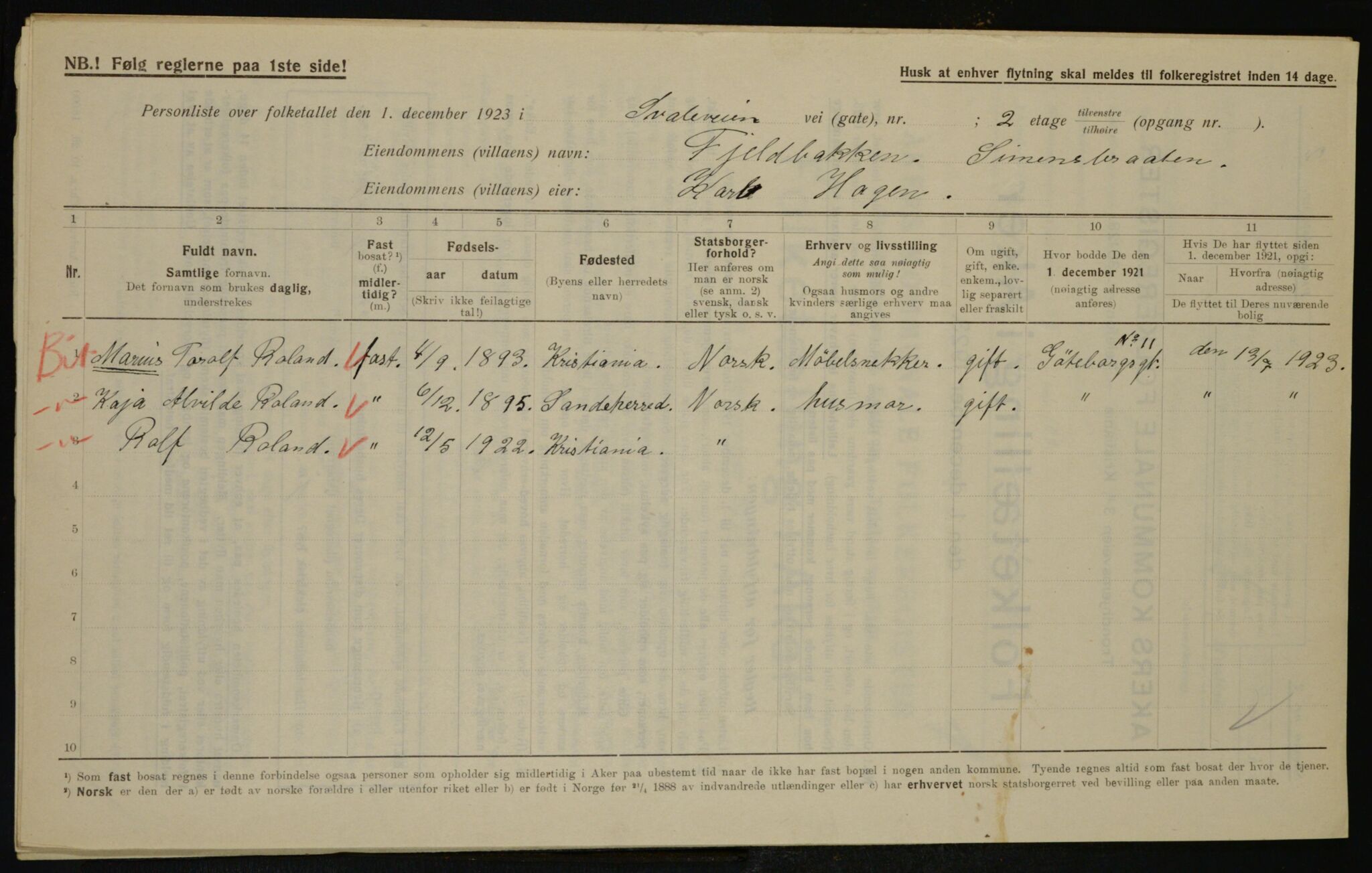 , Municipal Census 1923 for Aker, 1923, p. 46211