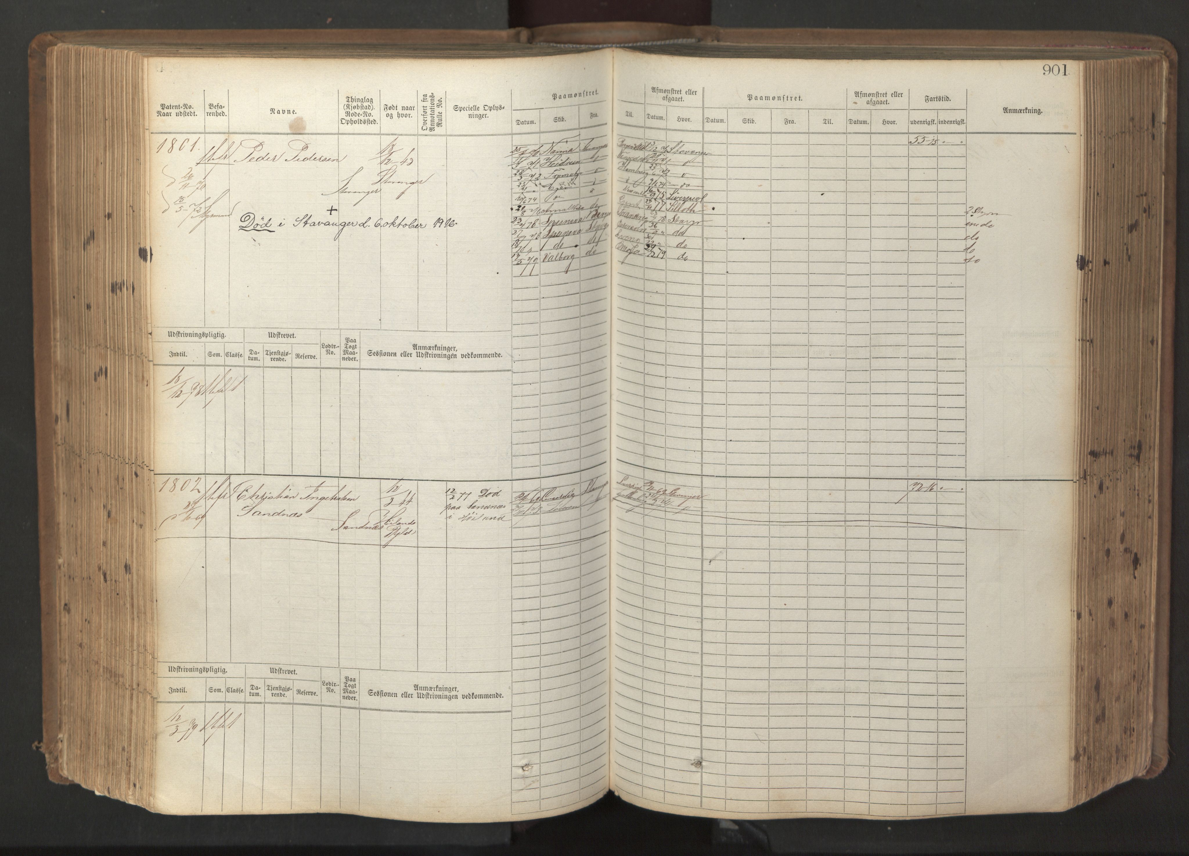 Stavanger sjømannskontor, SAST/A-102006/F/Fb/Fbb/L0017: Sjøfartshovedrulle patnentnr. 1203-2402 (dublett), 1869, p. 304