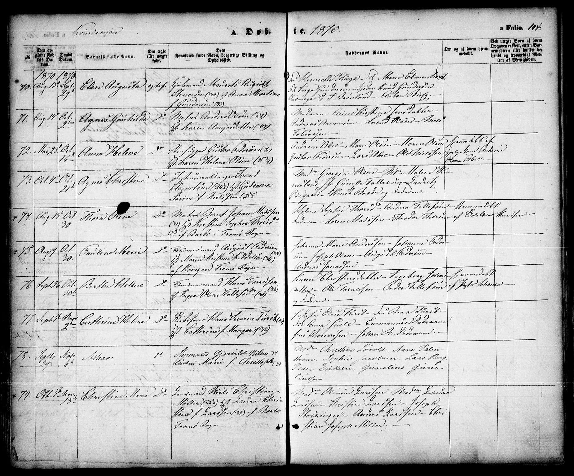 Arendal sokneprestkontor, Trefoldighet, SAK/1111-0040/F/Fa/L0007: Parish register (official) no. A 7, 1868-1878, p. 104