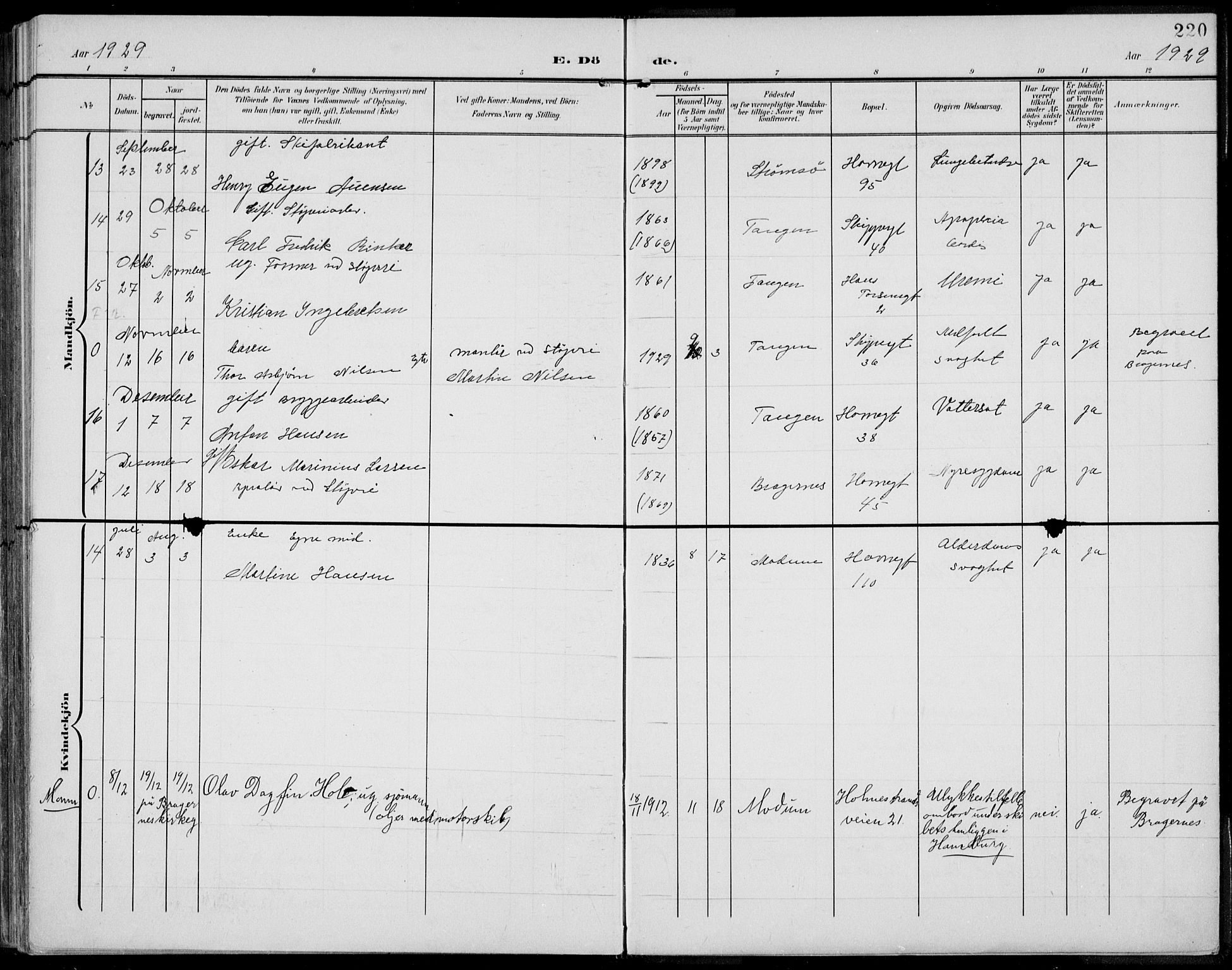 Strømsø kirkebøker, AV/SAKO-A-246/F/Fb/L0008: Parish register (official) no. II 8, 1902-1933, p. 220