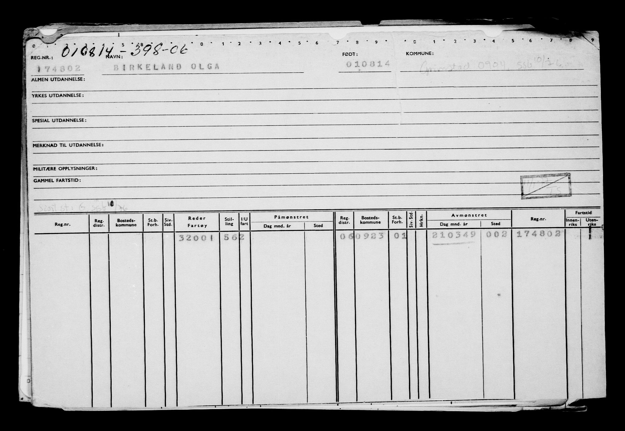 Direktoratet for sjømenn, AV/RA-S-3545/G/Gb/L0123: Hovedkort, 1914, p. 1