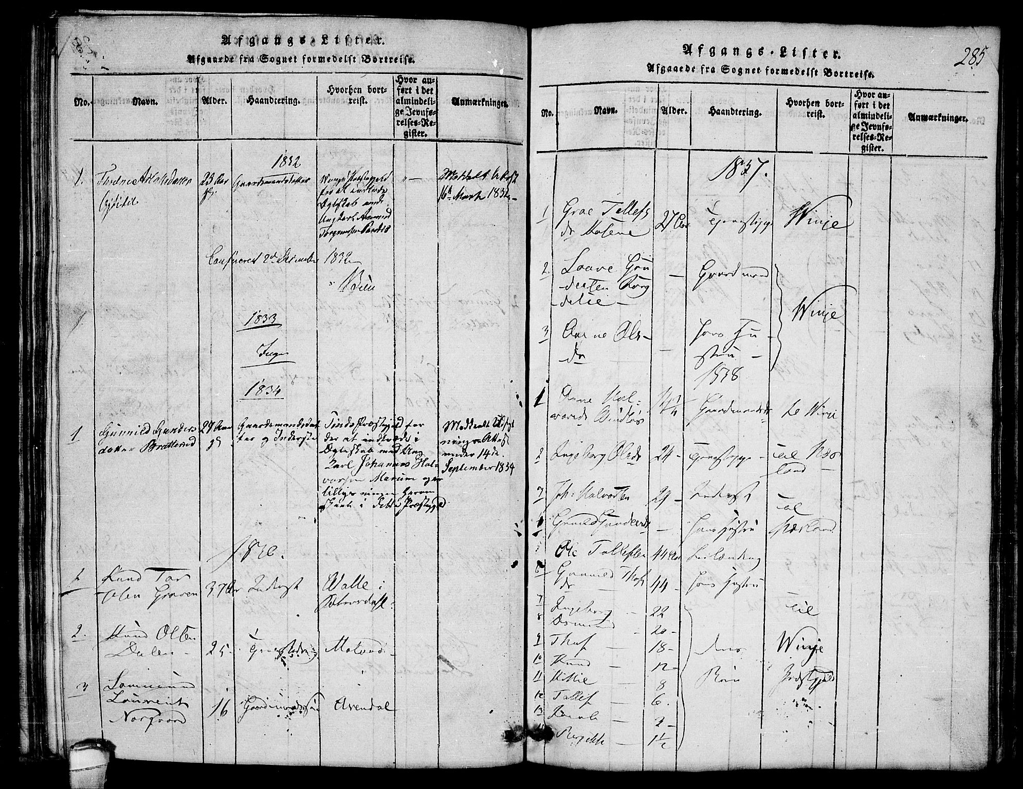 Lårdal kirkebøker, SAKO/A-284/G/Gb/L0001: Parish register (copy) no. II 1, 1815-1865, p. 285