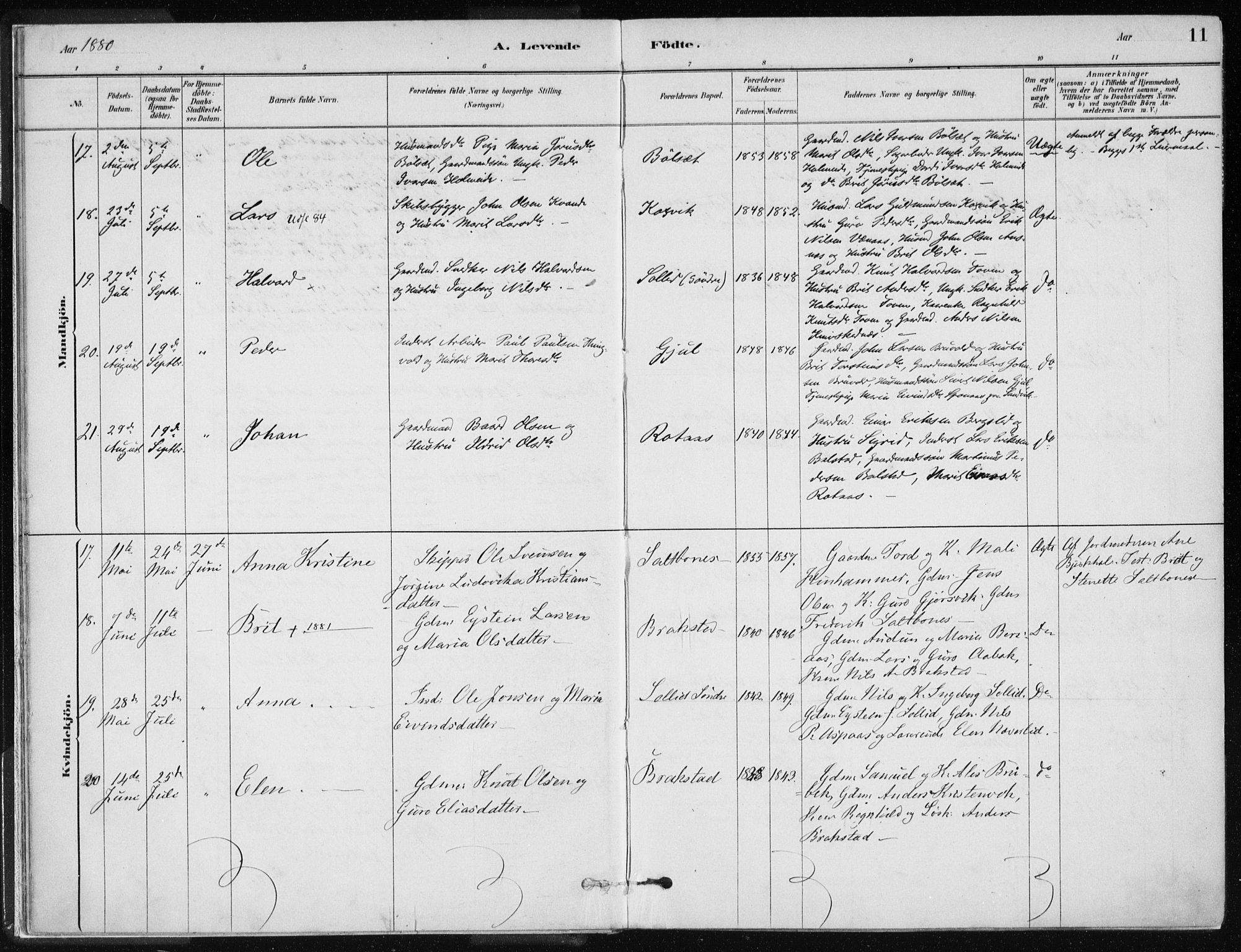 Ministerialprotokoller, klokkerbøker og fødselsregistre - Møre og Romsdal, AV/SAT-A-1454/586/L0987: Parish register (official) no. 586A13, 1879-1892, p. 11