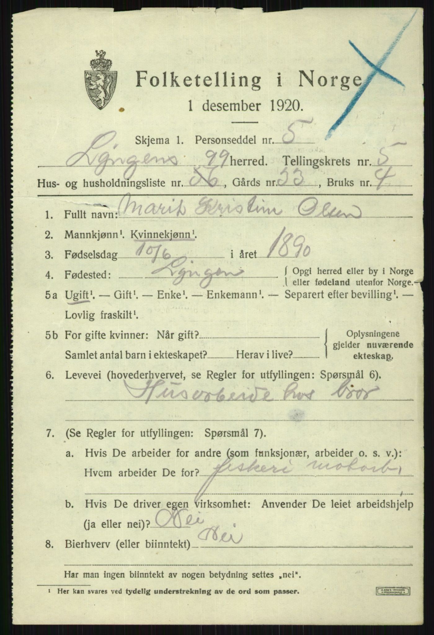 SATØ, 1920 census for Lyngen, 1920, p. 6594