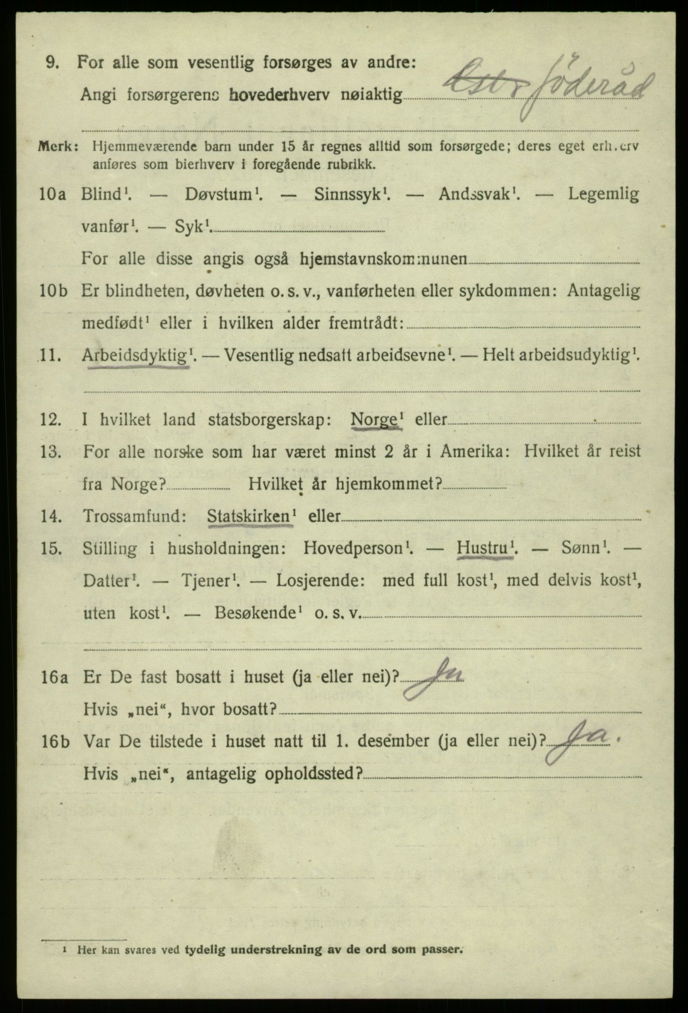 SAB, 1920 census for Eidfjord, 1920, p. 1007