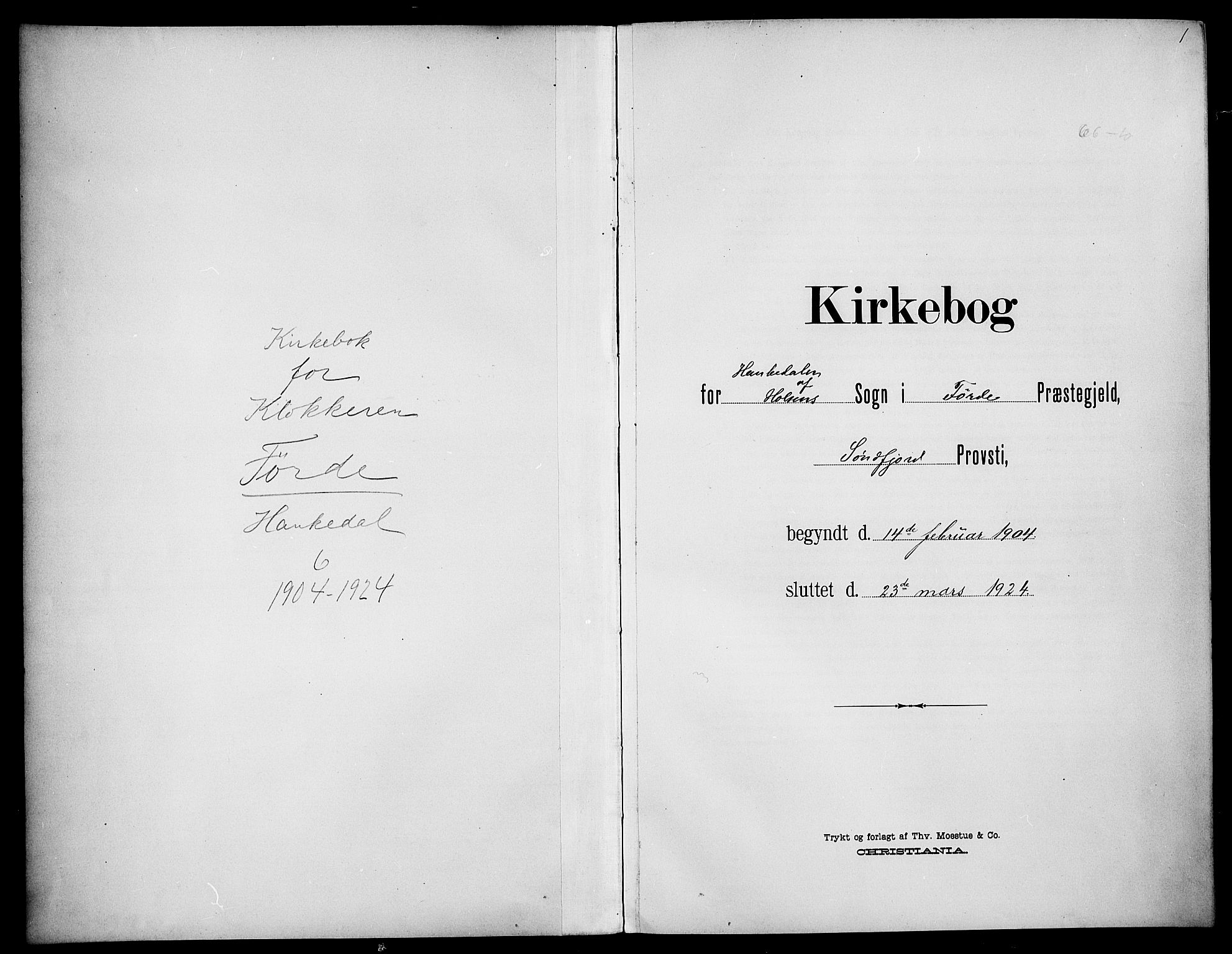 Førde sokneprestembete, AV/SAB-A-79901/H/Hab/Habb/L0001: Parish register (copy) no. B 1, 1904-1924, p. 1