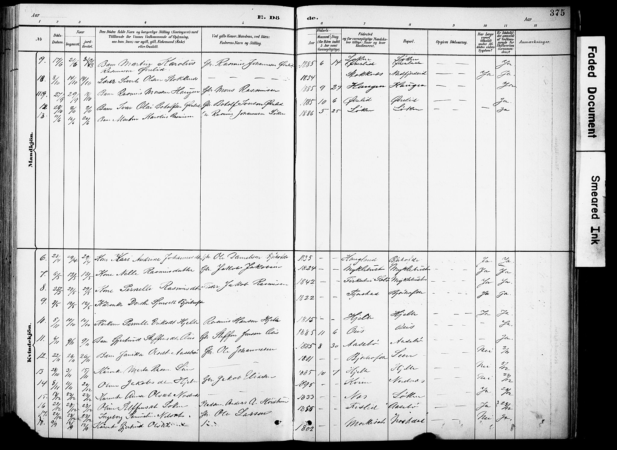 Eid sokneprestembete, AV/SAB-A-82301/H/Hab/Habb/L0002: Parish register (copy) no. B 2, 1882-1907, p. 375