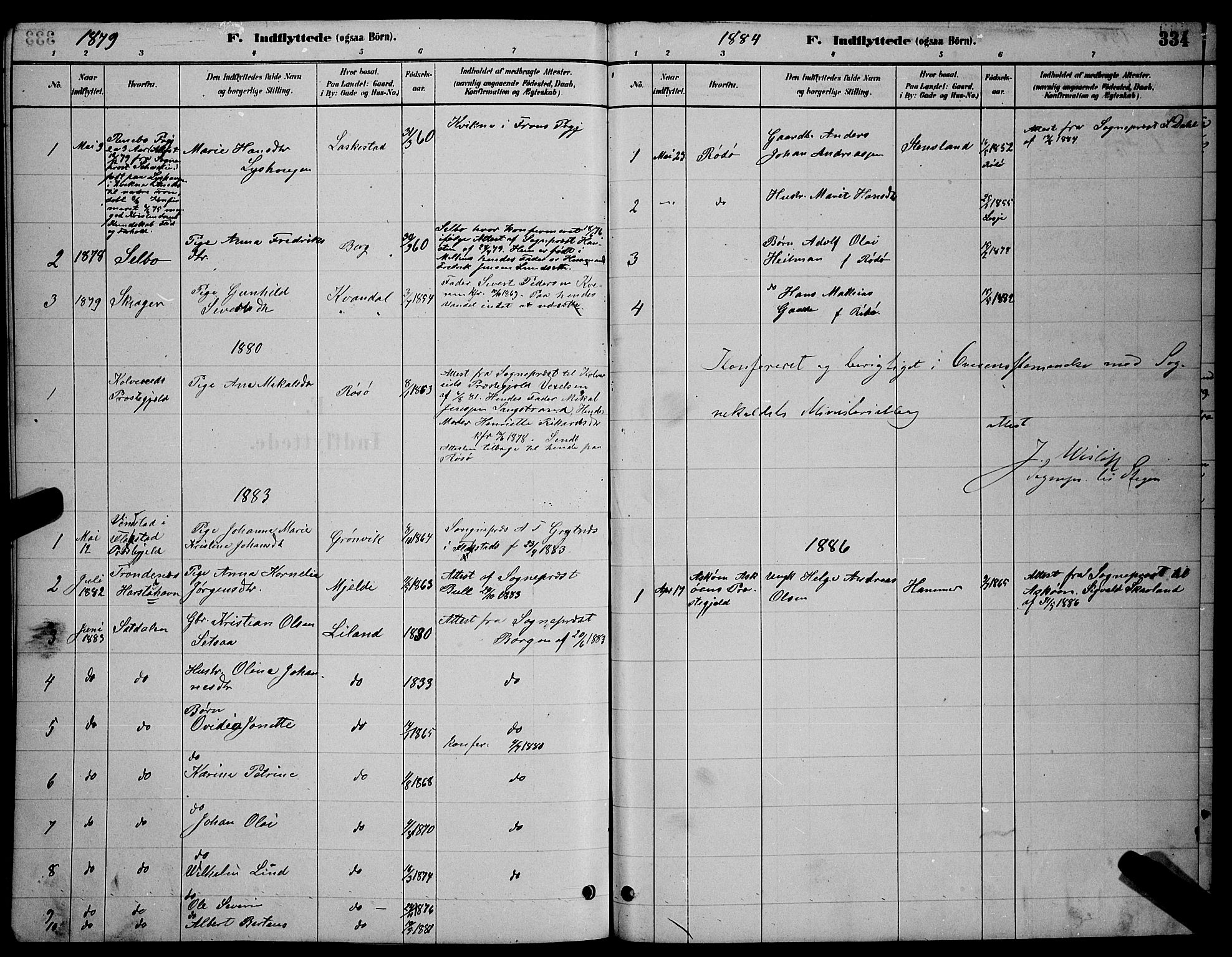 Ministerialprotokoller, klokkerbøker og fødselsregistre - Nordland, AV/SAT-A-1459/855/L0816: Parish register (copy) no. 855C05, 1879-1894, p. 334