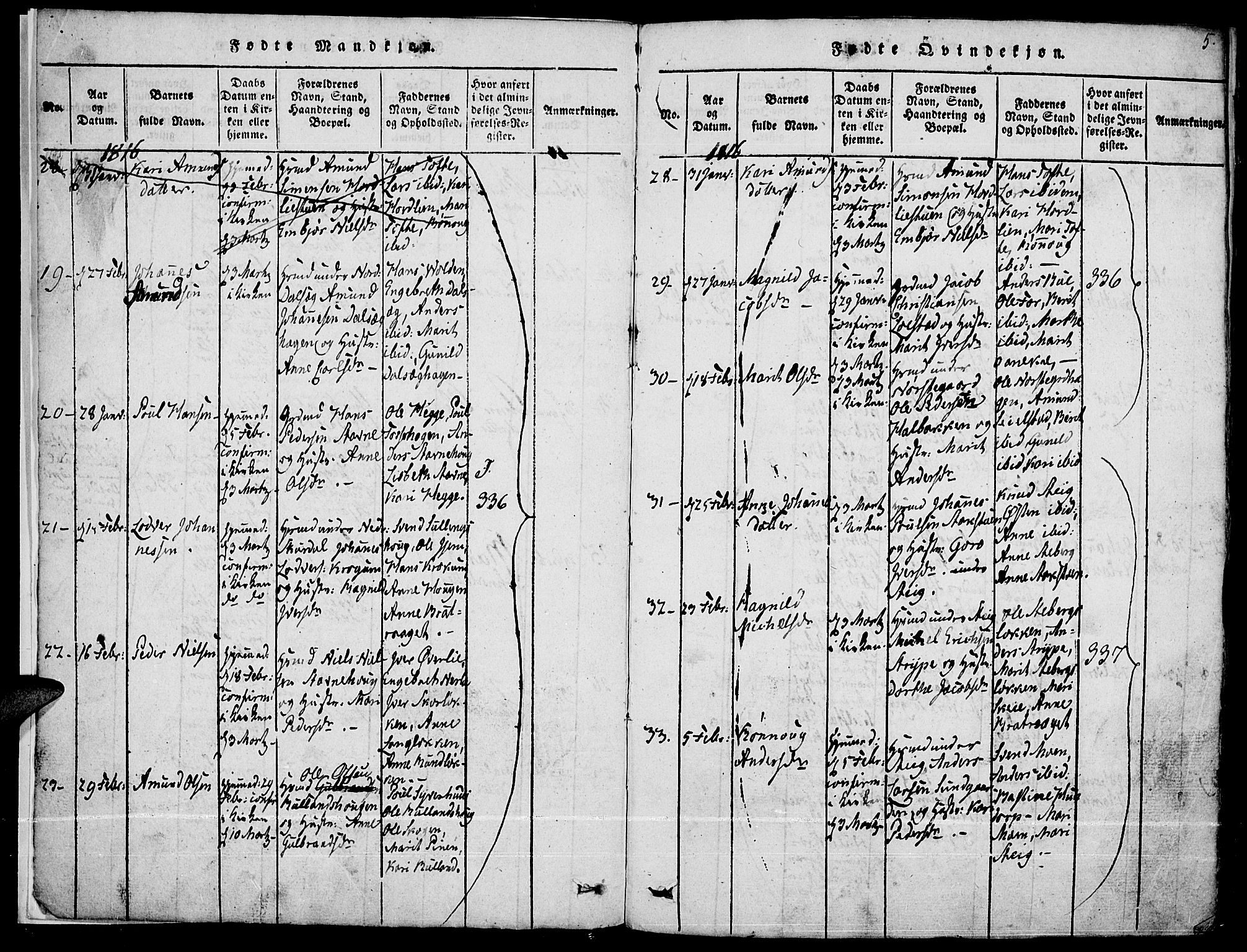 Fron prestekontor, SAH/PREST-078/H/Ha/Haa/L0002: Parish register (official) no. 2, 1816-1827, p. 5