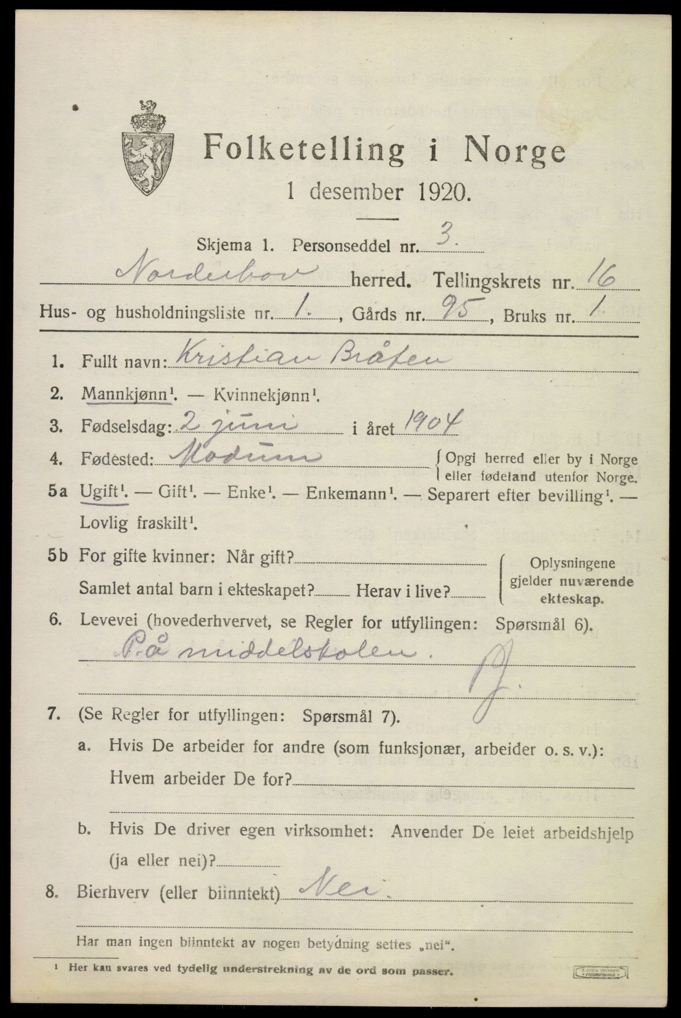 SAKO, 1920 census for Norderhov, 1920, p. 17646