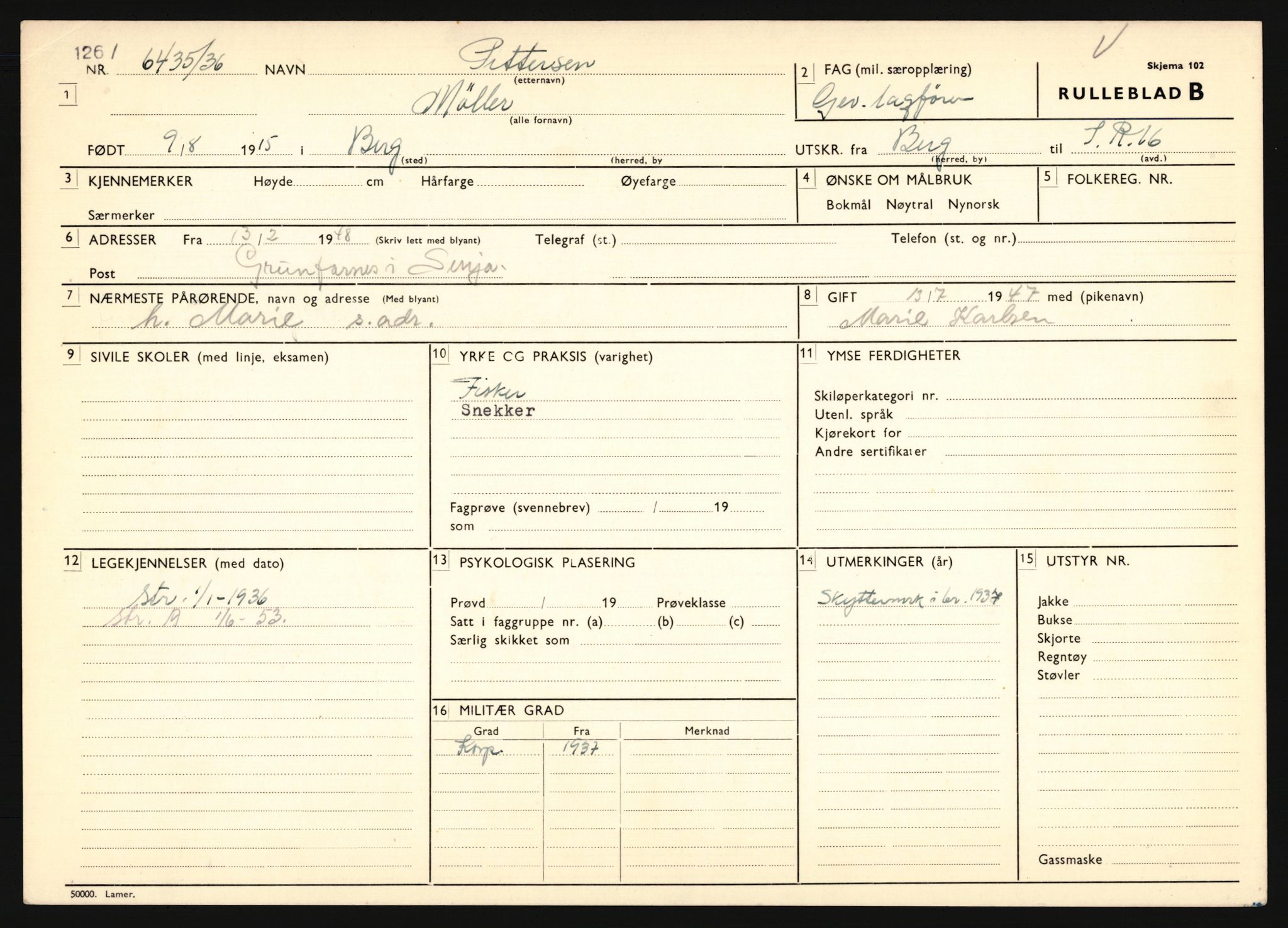 Forsvaret, Troms infanteriregiment nr. 16, AV/RA-RAFA-3146/P/Pa/L0020: Rulleblad for regimentets menige mannskaper, årsklasse 1936, 1936, p. 1137