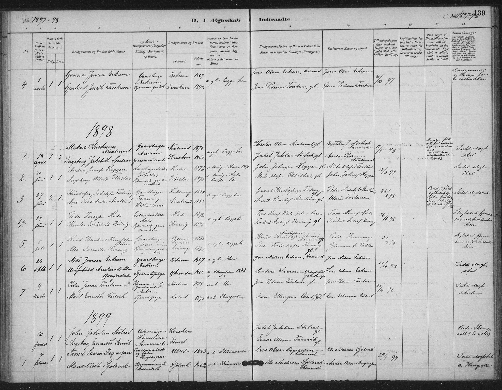 Ministerialprotokoller, klokkerbøker og fødselsregistre - Møre og Romsdal, AV/SAT-A-1454/587/L1000: Parish register (official) no. 587A02, 1887-1910, p. 139