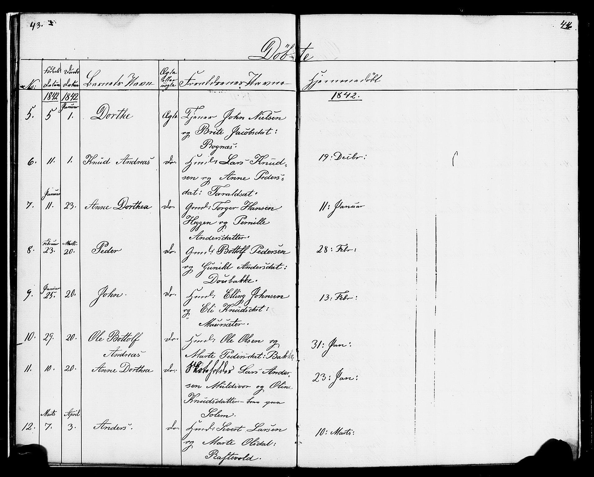 Hornindal sokneprestembete, AV/SAB-A-82401/H/Haa/Haaa/L0001: Parish register (official) no. A 1, 1837-1866, p. 44-45