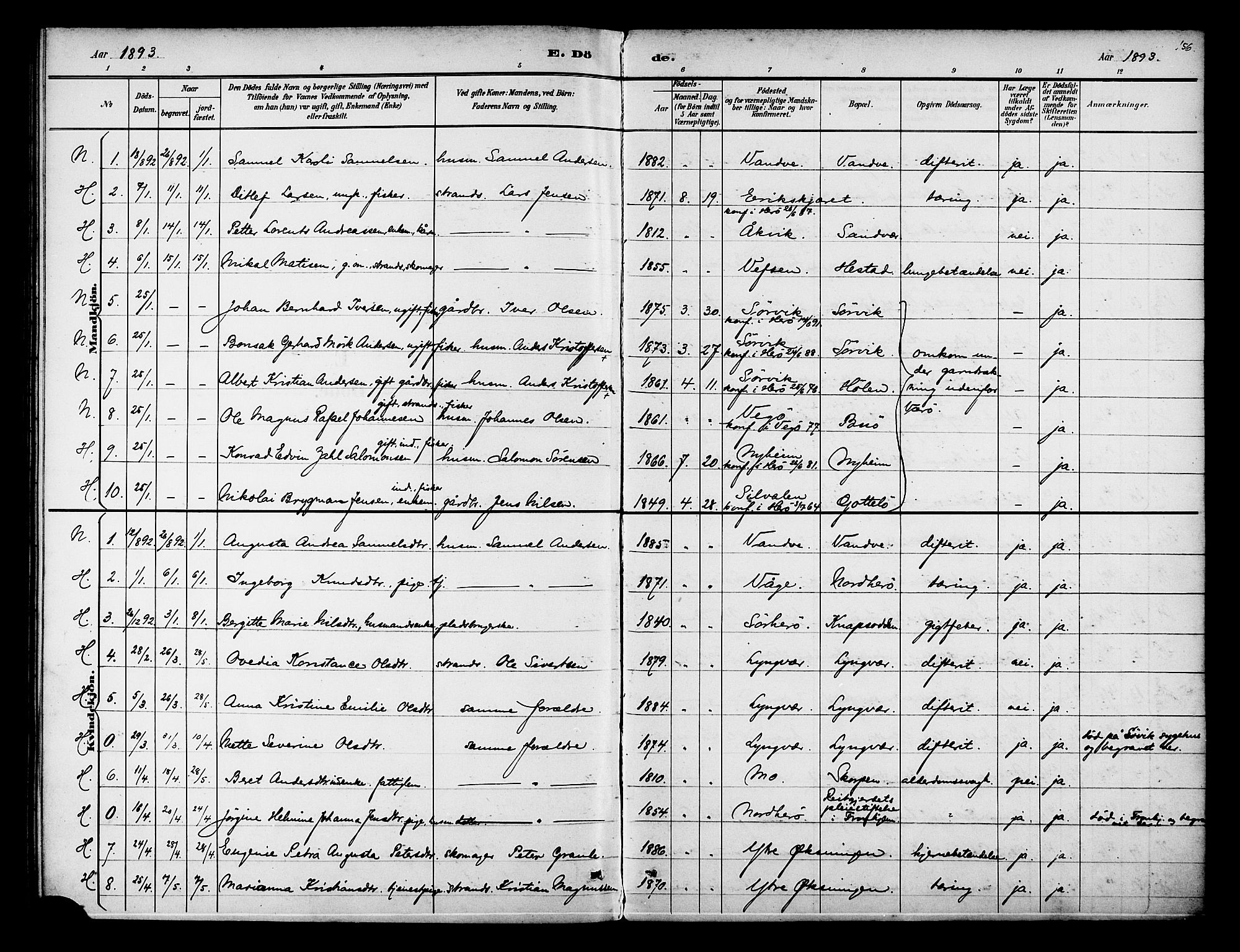Ministerialprotokoller, klokkerbøker og fødselsregistre - Nordland, SAT/A-1459/834/L0508: Parish register (official) no. 834A06, 1892-1901, p. 156