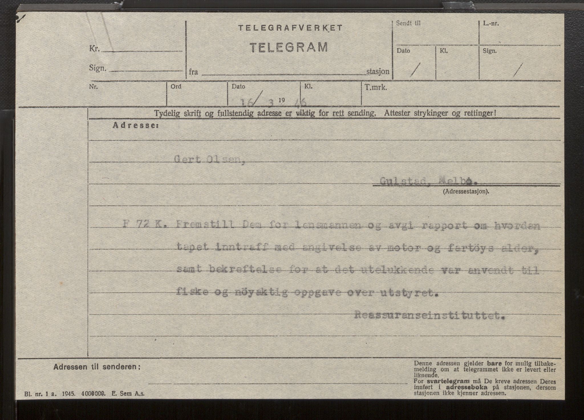 Fiskeridirektoratet - 1 Adm. ledelse - 13 Båtkontoret, SAB/A-2003/La/L0033: Statens krigsforsikring for fiskeflåten, 1936-1971, p. 399