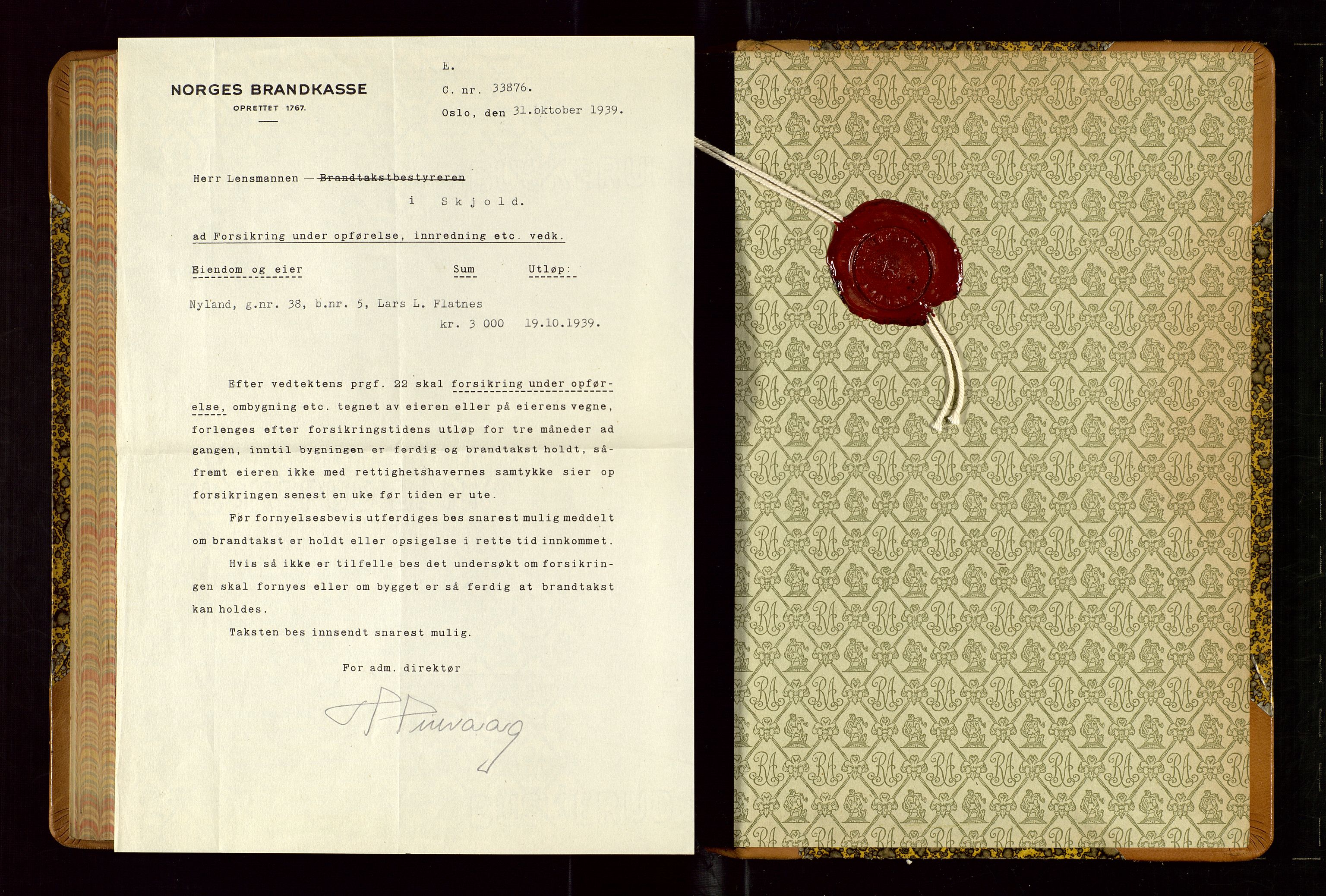 Skjold lensmannskontor, SAST/A-100182/Gob/L0002: "Branntakstbok for Skjold lensmannskrins Rogaland fylke", 1939-1952